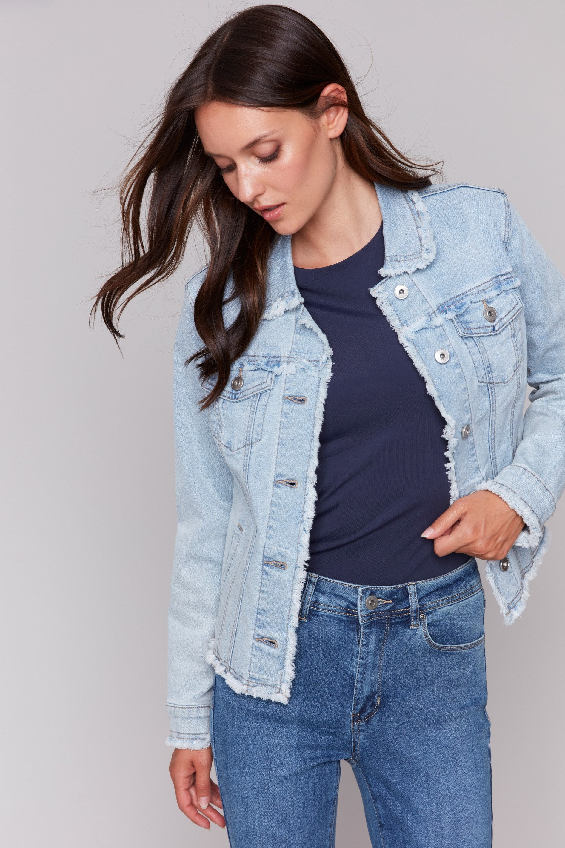 Twill Jean Jacket With Frayed Edges