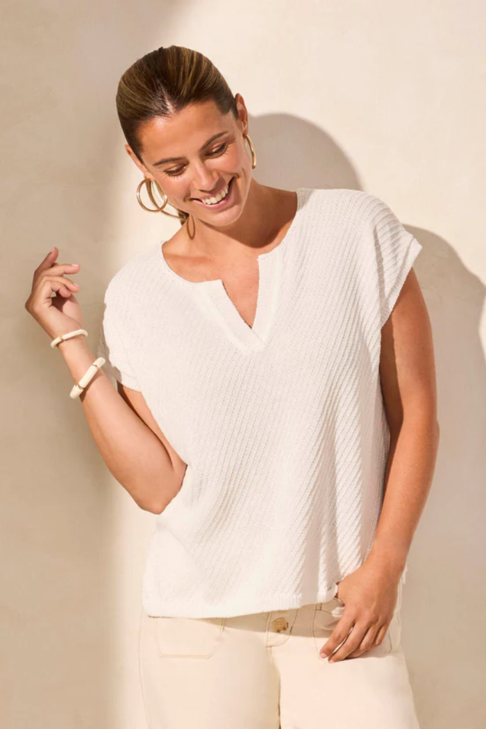 Side-Slit V-Neck Sweater With Extended Shoulders