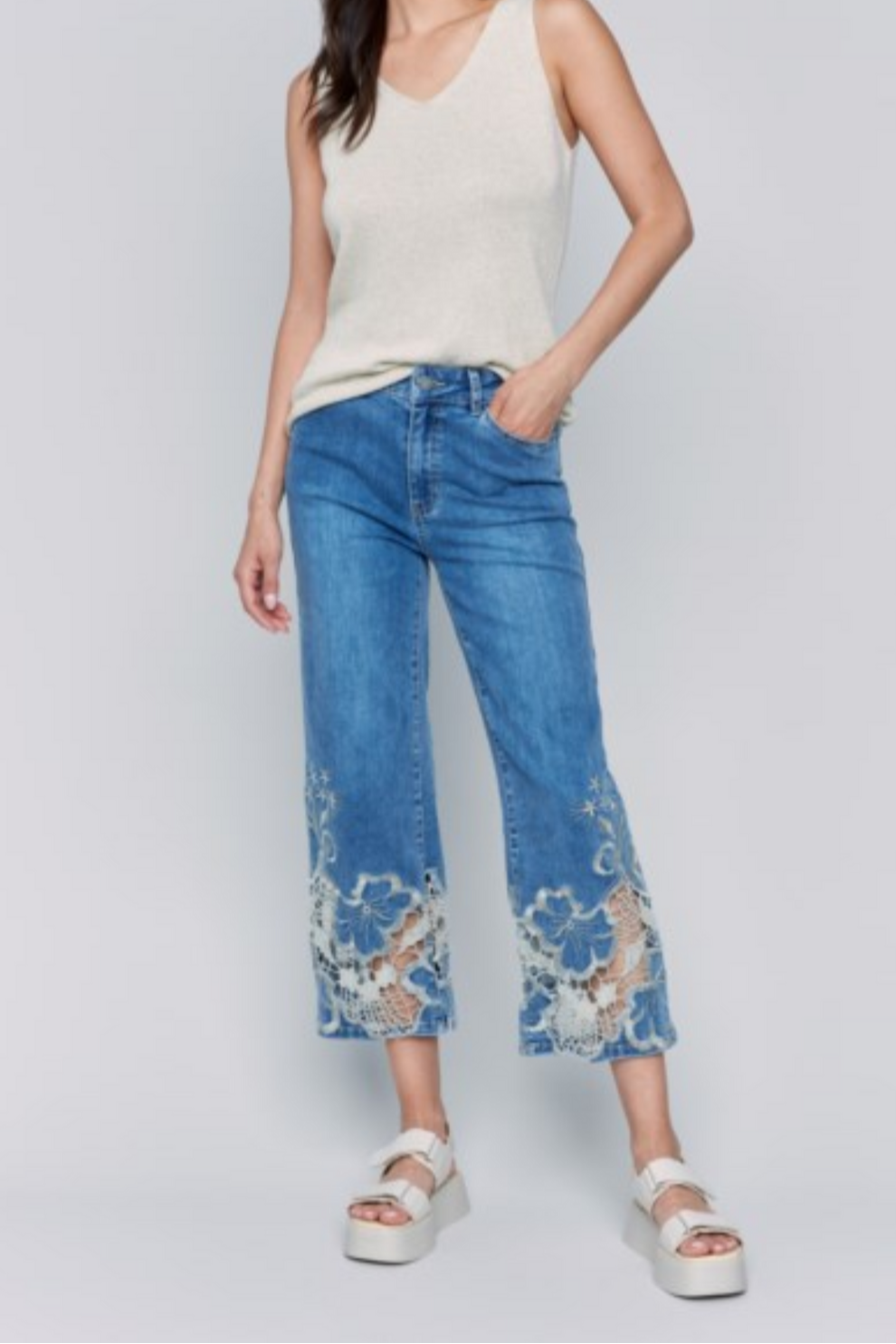Lace Cut Flare Leg Pant