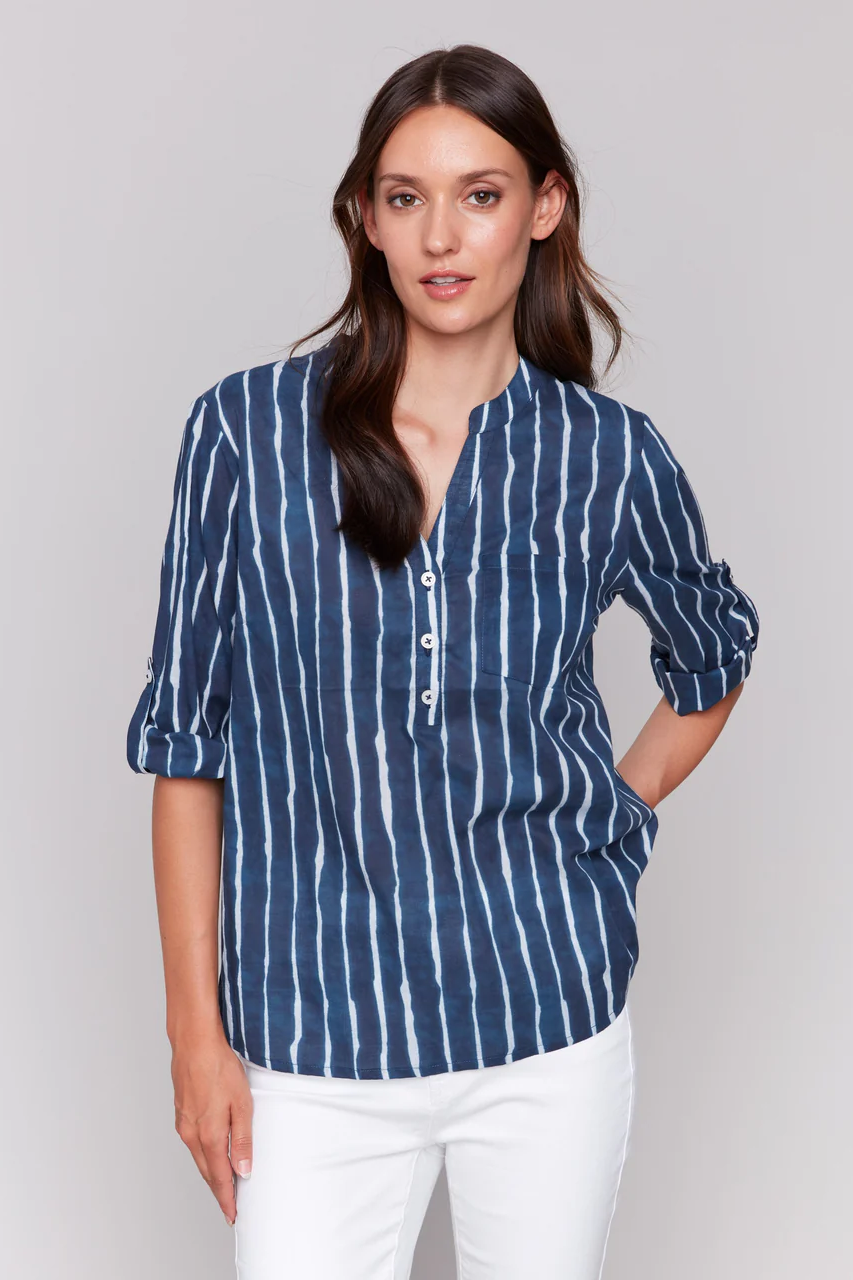 Printed Cotton Half-Button Blouse
