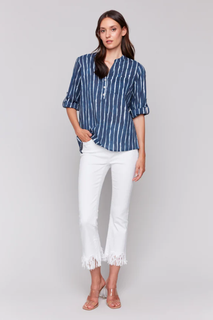 Printed Cotton Half-Button Blouse