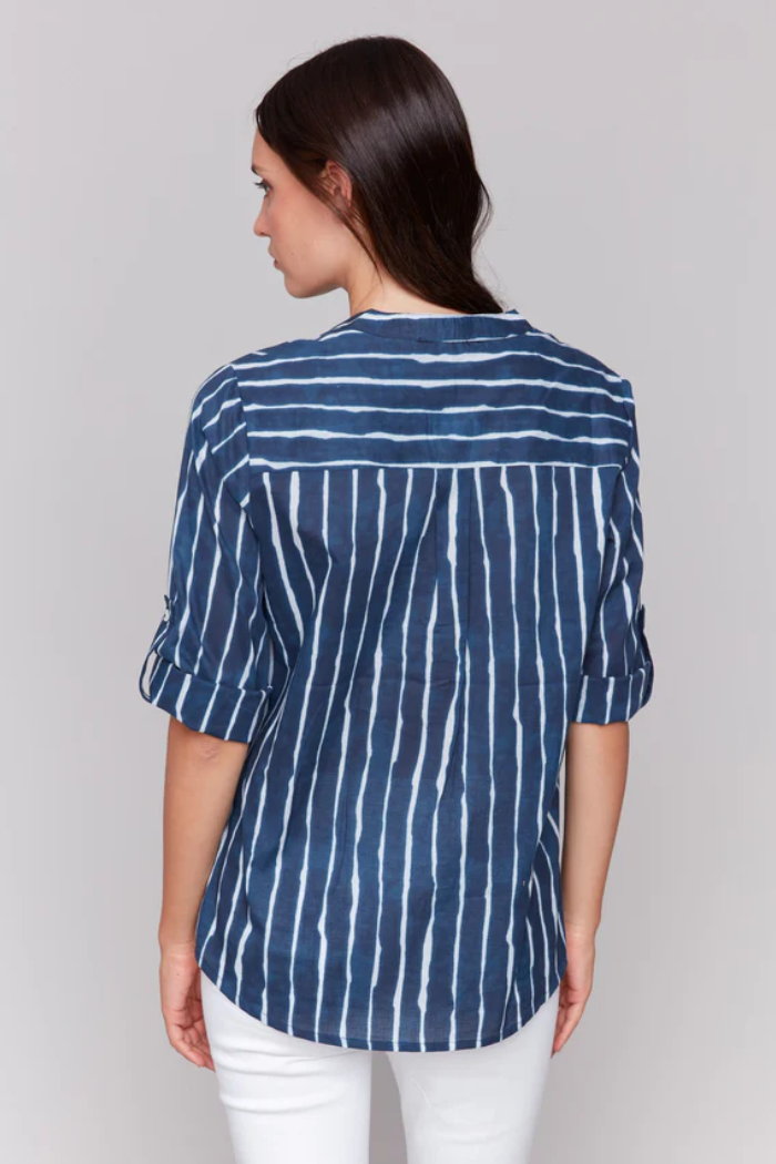 Printed Cotton Half-Button Blouse