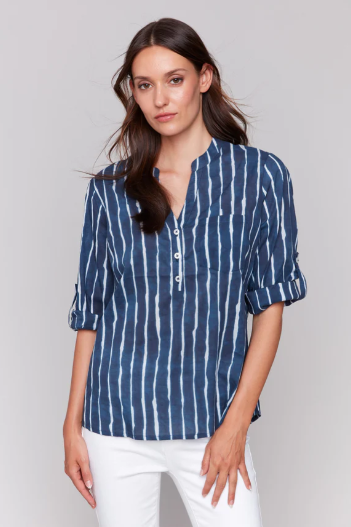 Printed Cotton Half-Button Blouse