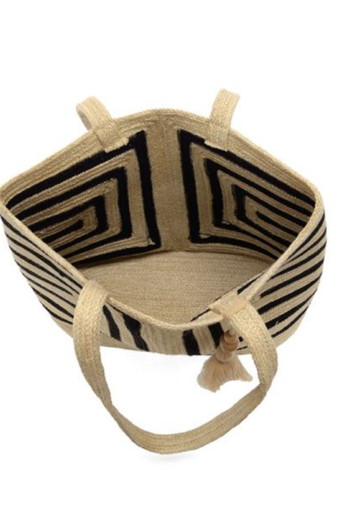 Savannah Jute Tote with wood Bead Tassel