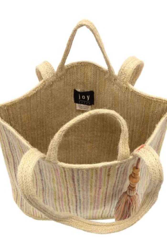 Stitched Stripe Jude Jute Fiber Tote