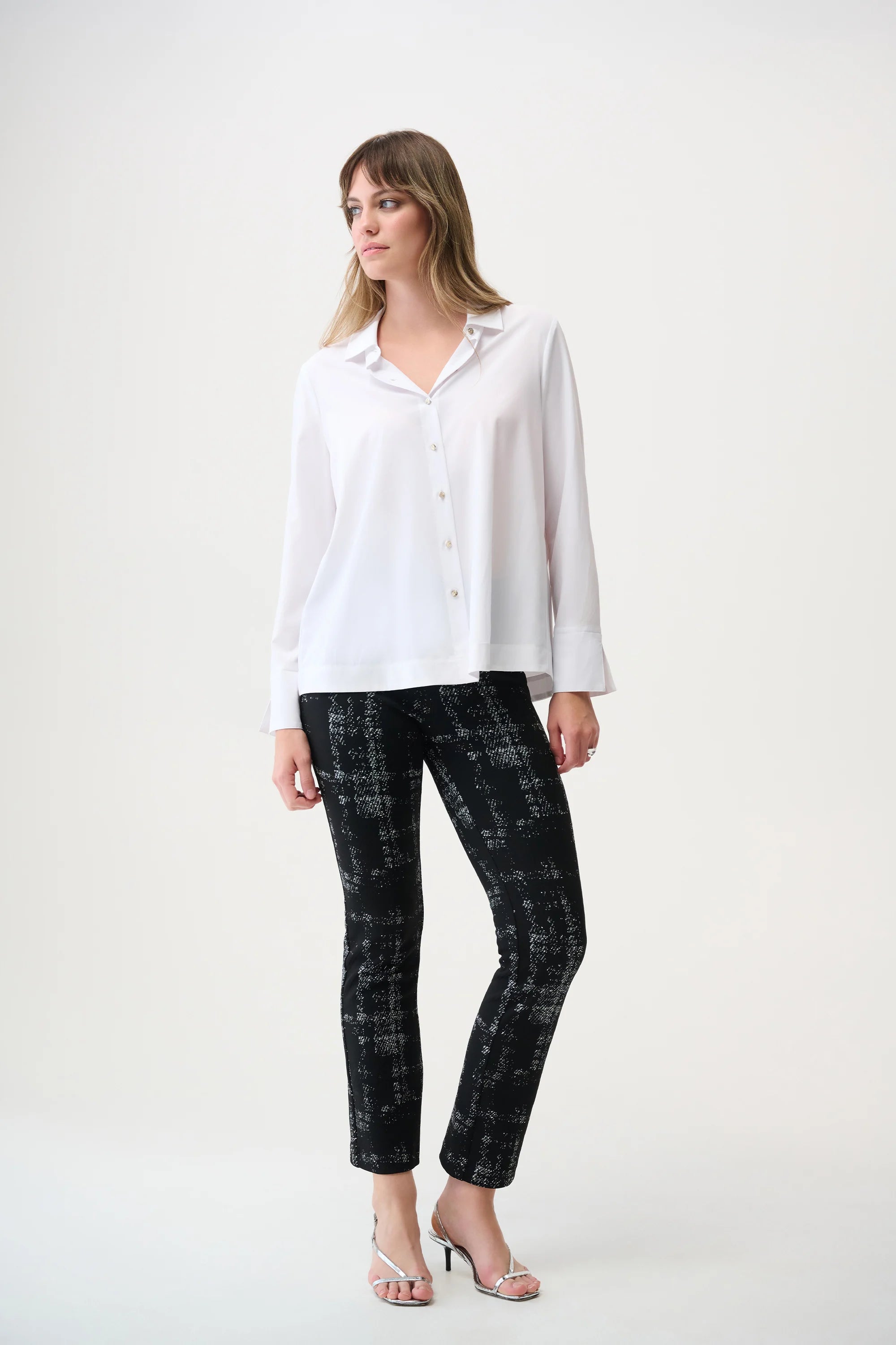 Stretch Poplin Button-Front Blouse with Zipper Accent