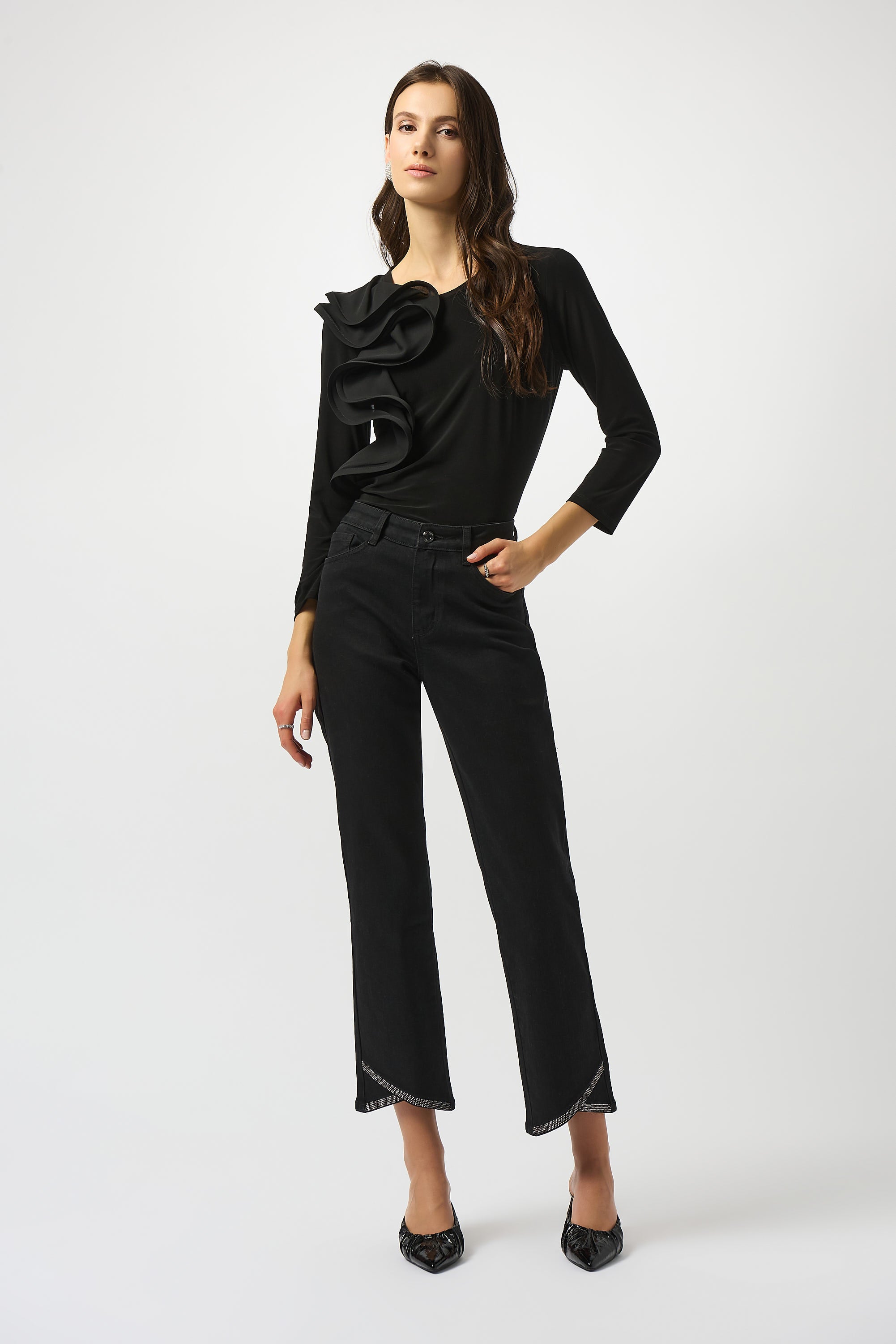 Silky Knit Fitted Ruffled Top