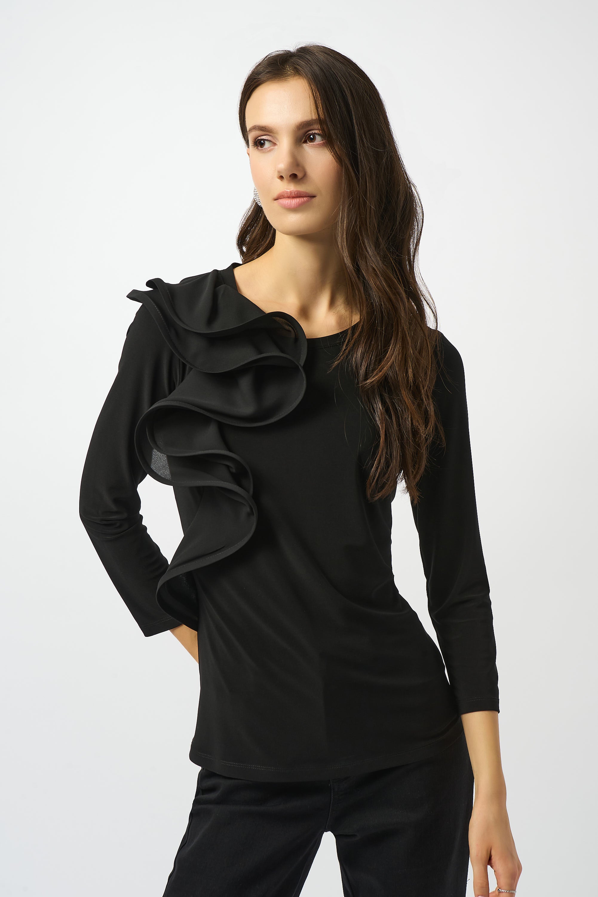 Silky Knit Fitted Ruffled Top