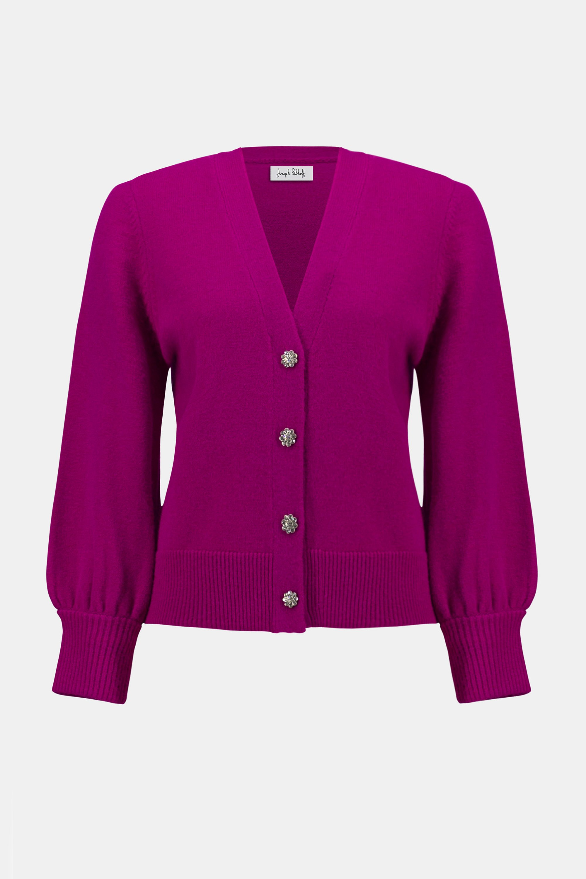 Sweater Knit Cardigan with Puff Sleeves