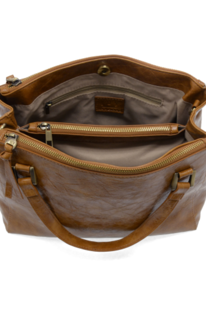 Buck Tan Triple Zip Satchel Crossbody