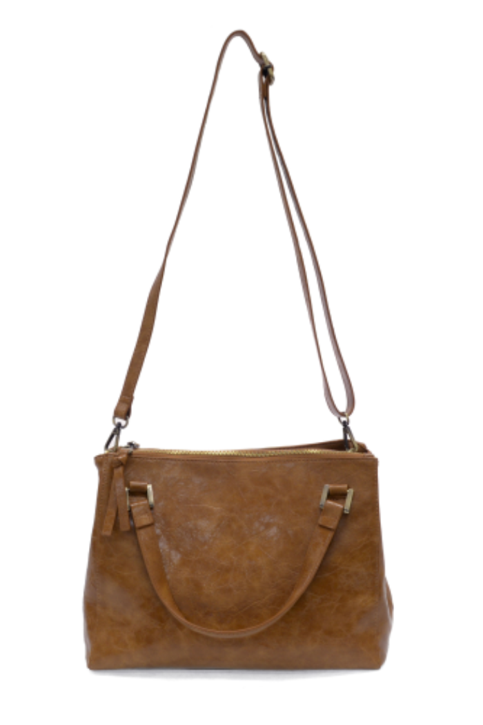 Buck Tan Triple Zip Satchel Crossbody