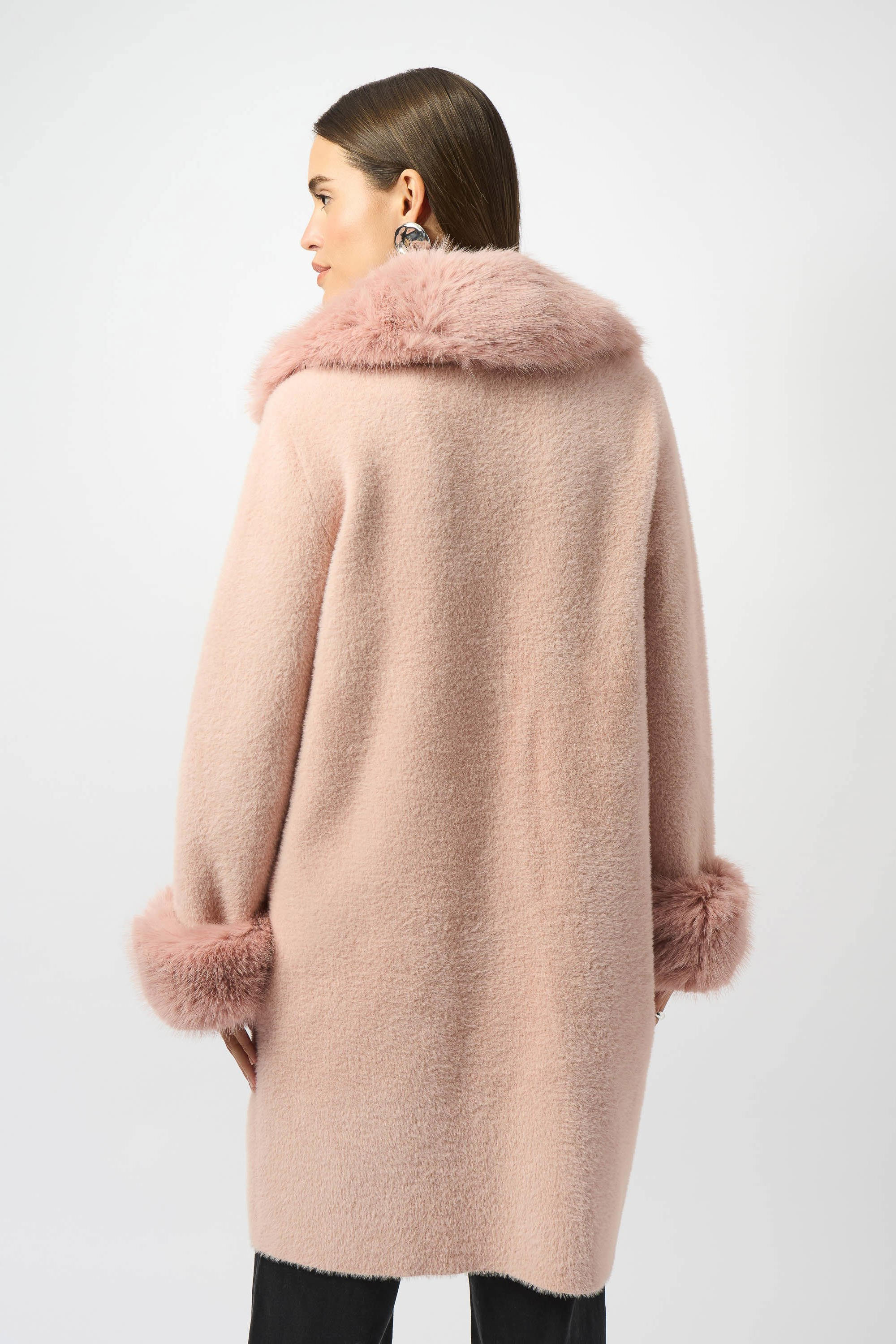 Feather Yarn and Faux Fur Sweater Coat