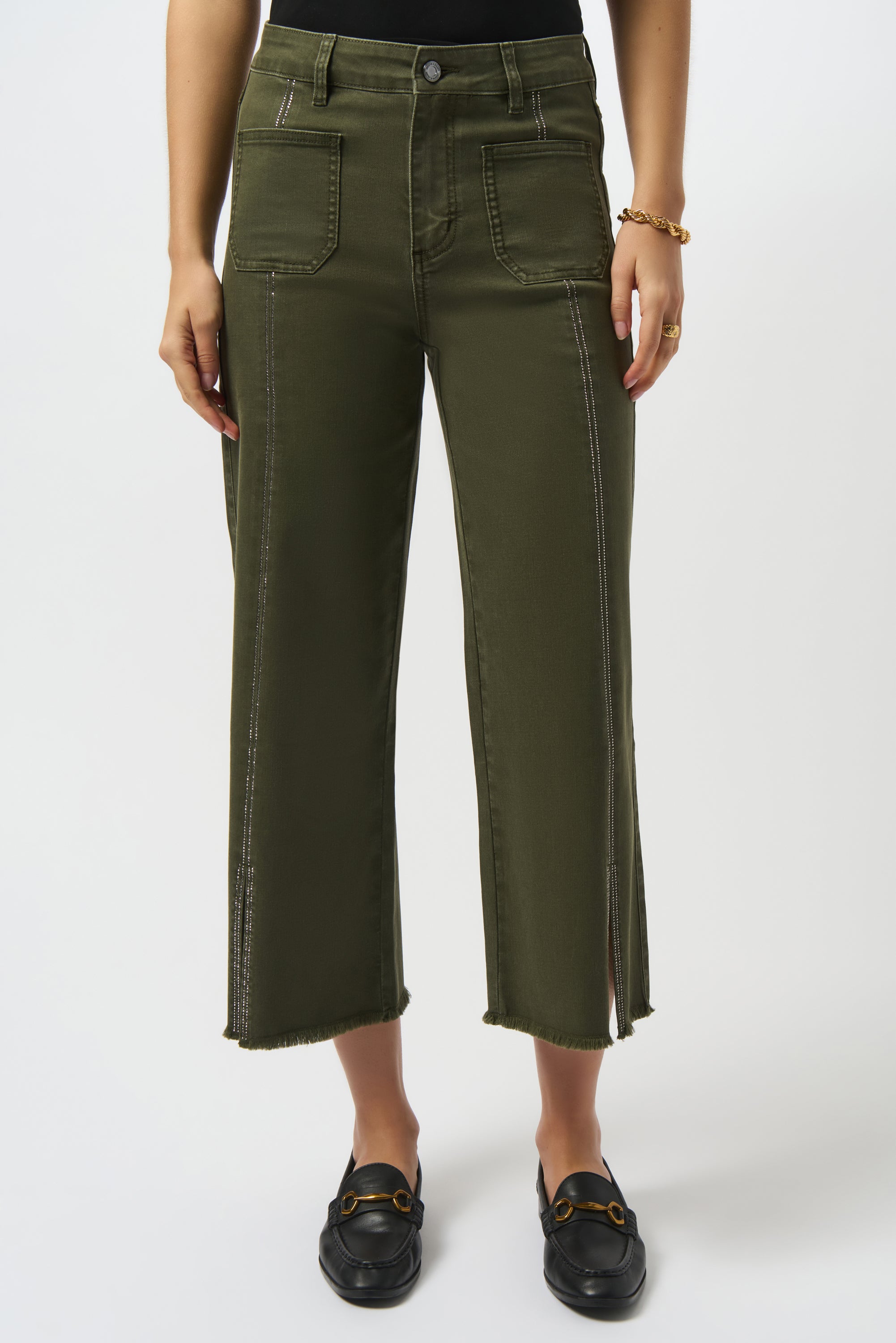 Culotte Jeans With Embellished Front Seam