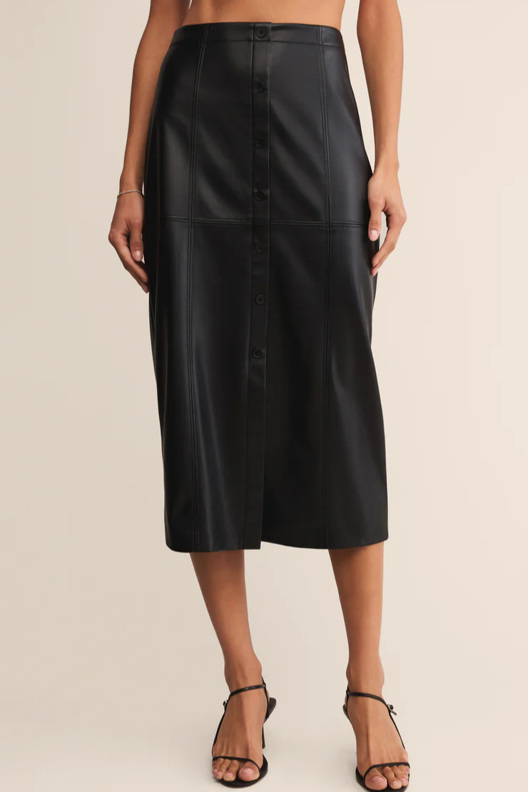 Reine Faux Leather Midi Skirt