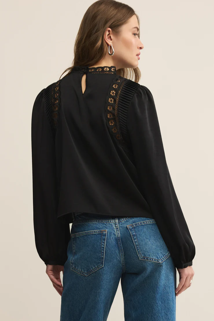 Women's Embroidered Long-Sleeve Top with High Neck