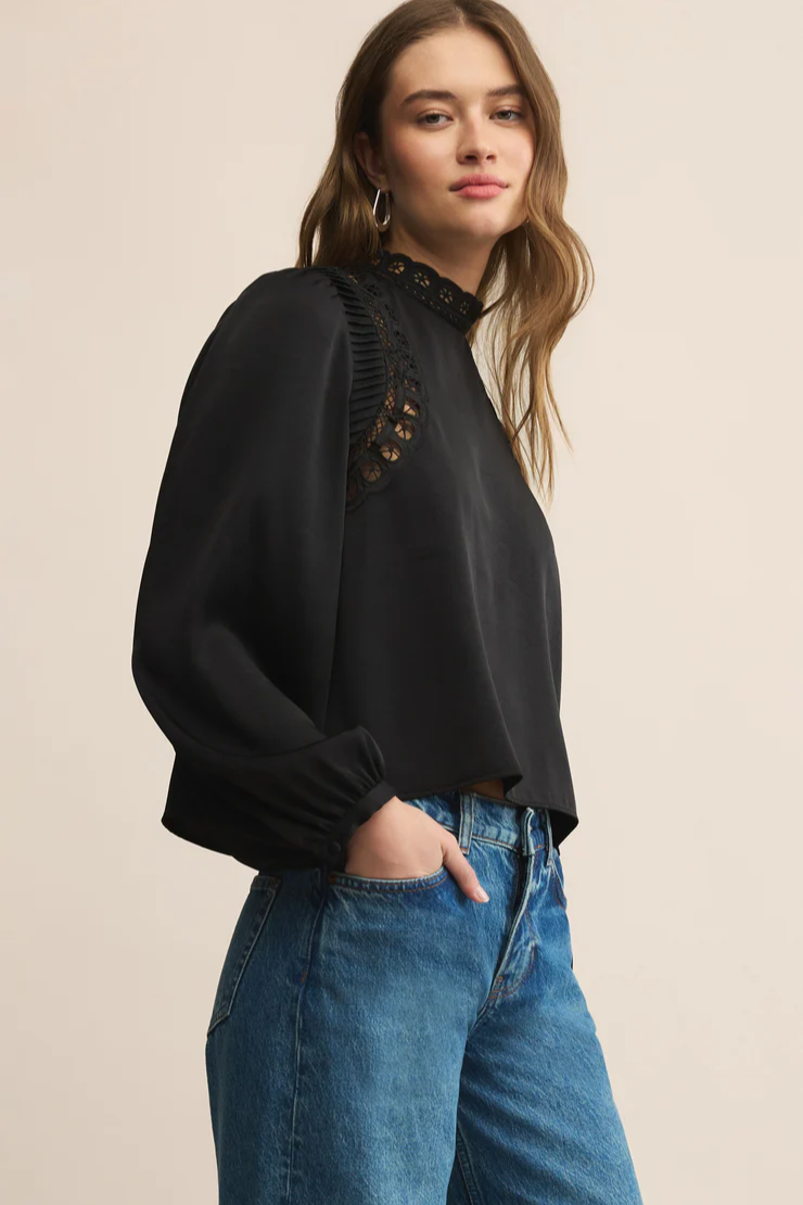 Silvana Mock Neck Embroidered Top