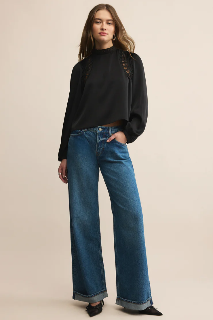 Women's Embroidered Long-Sleeve Top with High Neck