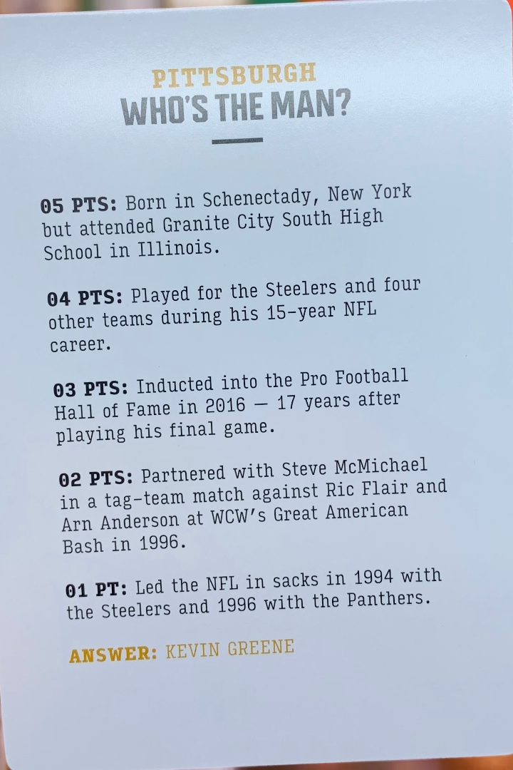 Pittsburgh Who's the Man? Card Game