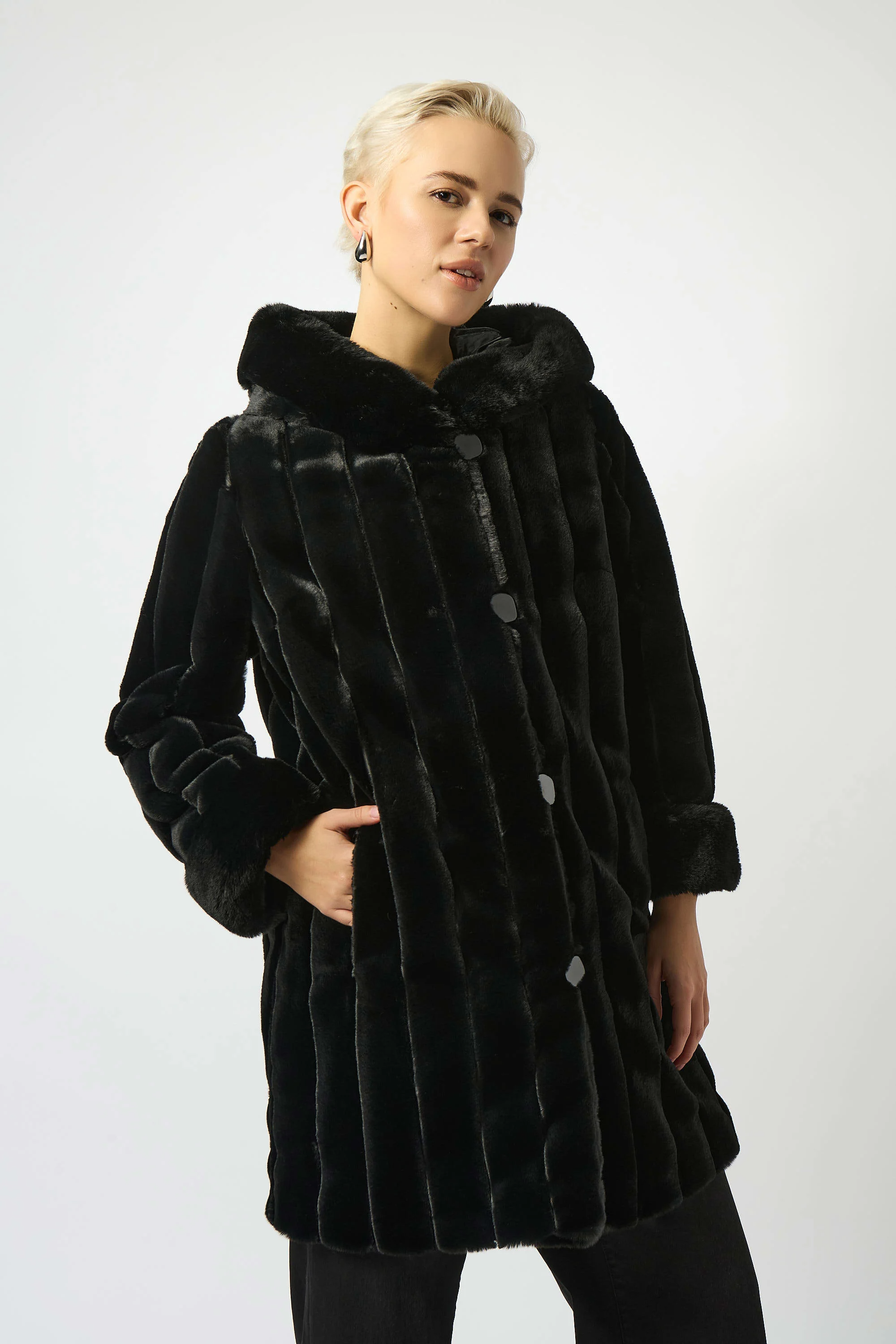 Faux Fur Reversible Hooded Coat