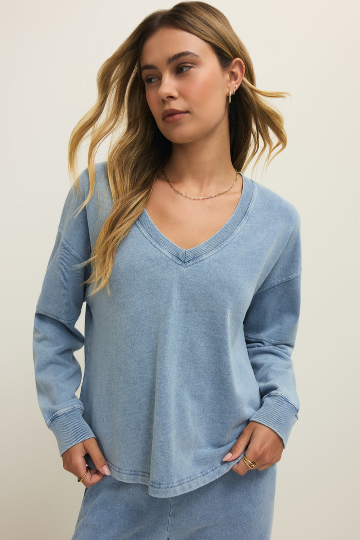 Delphine Knit Denim Sweatshirt