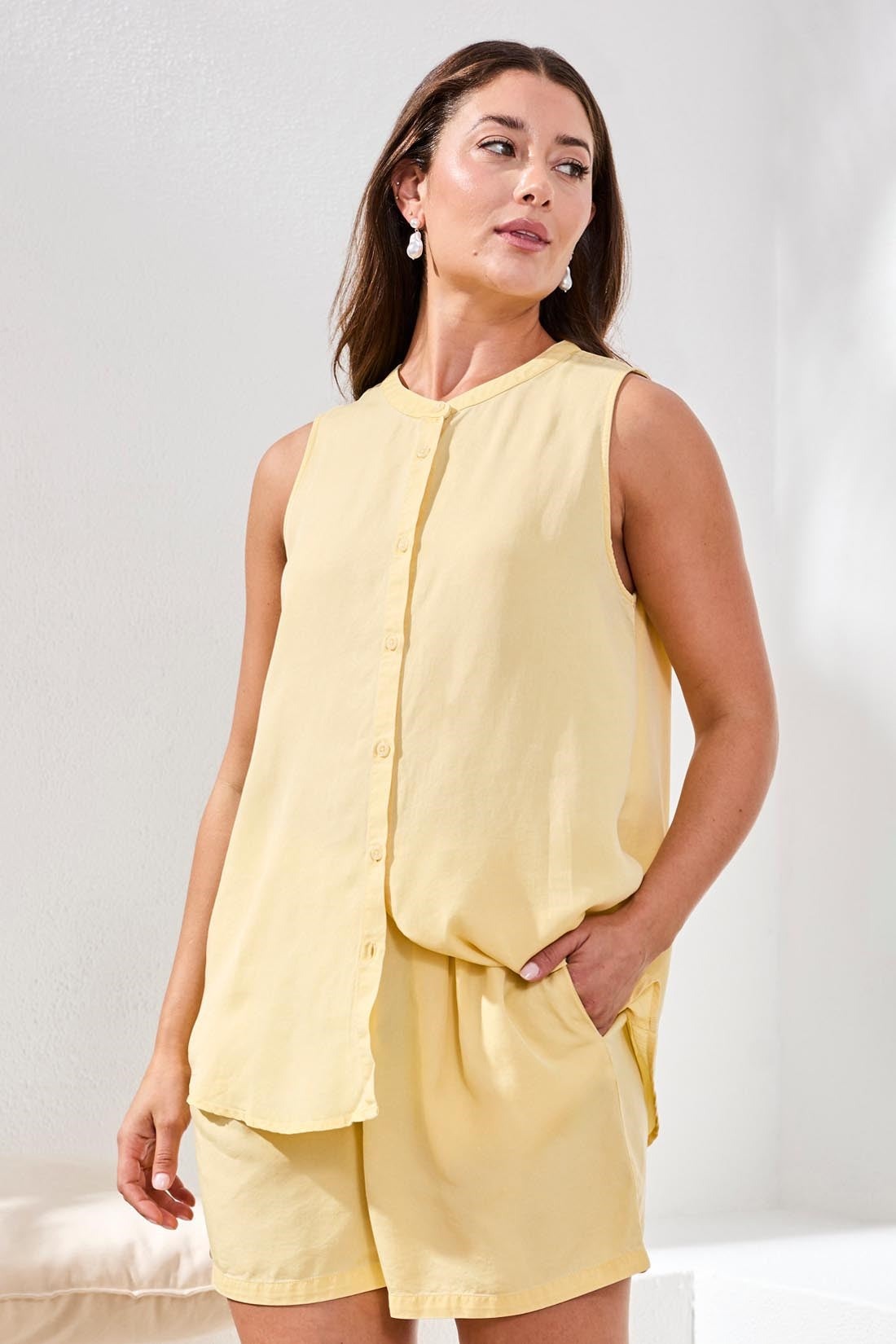 Flowy Tencel Sleeveless Blouse With Special Wash