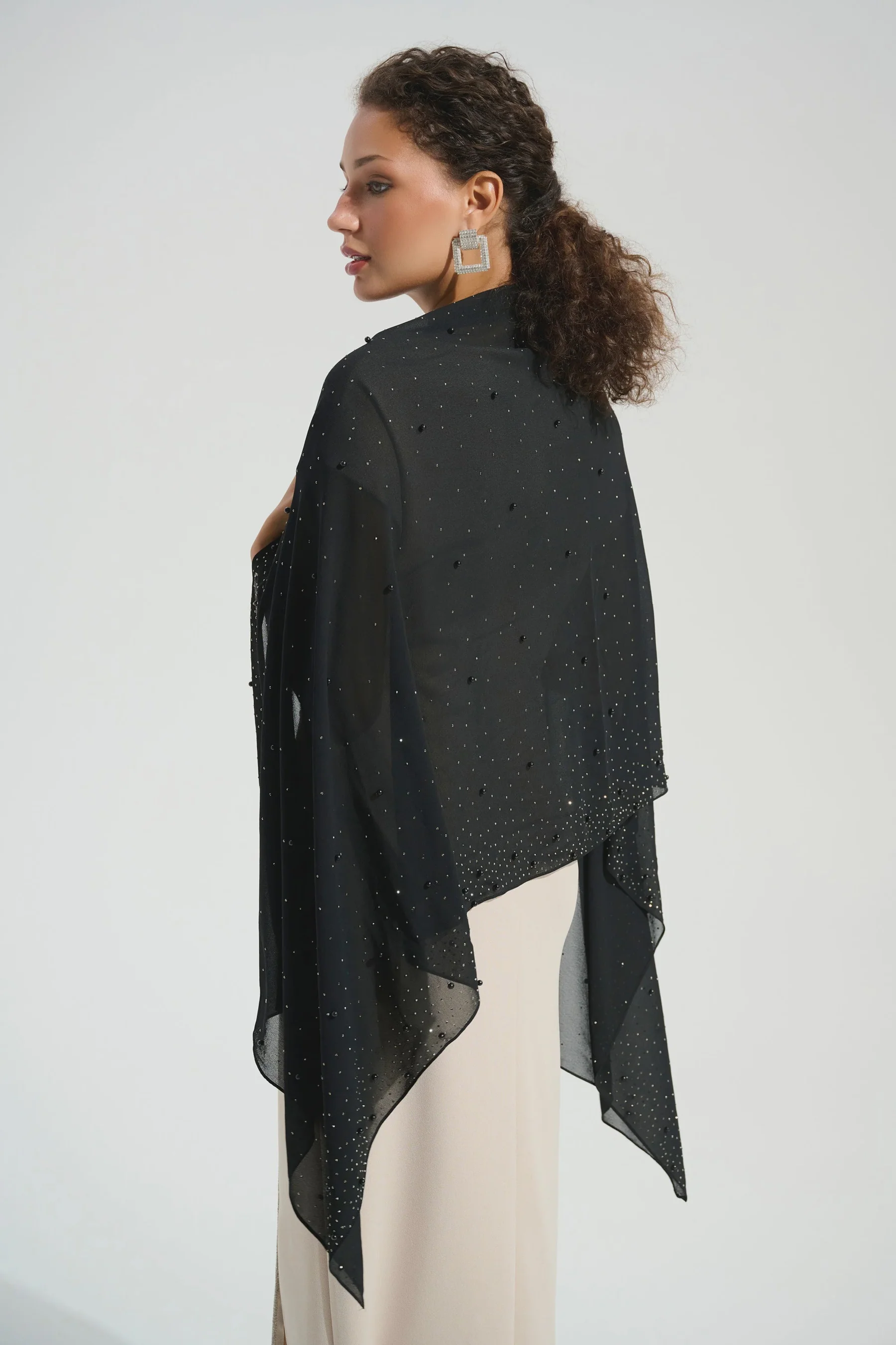 Signature | Chiffon Rectangular Scarf With Rhinestones and Pearls