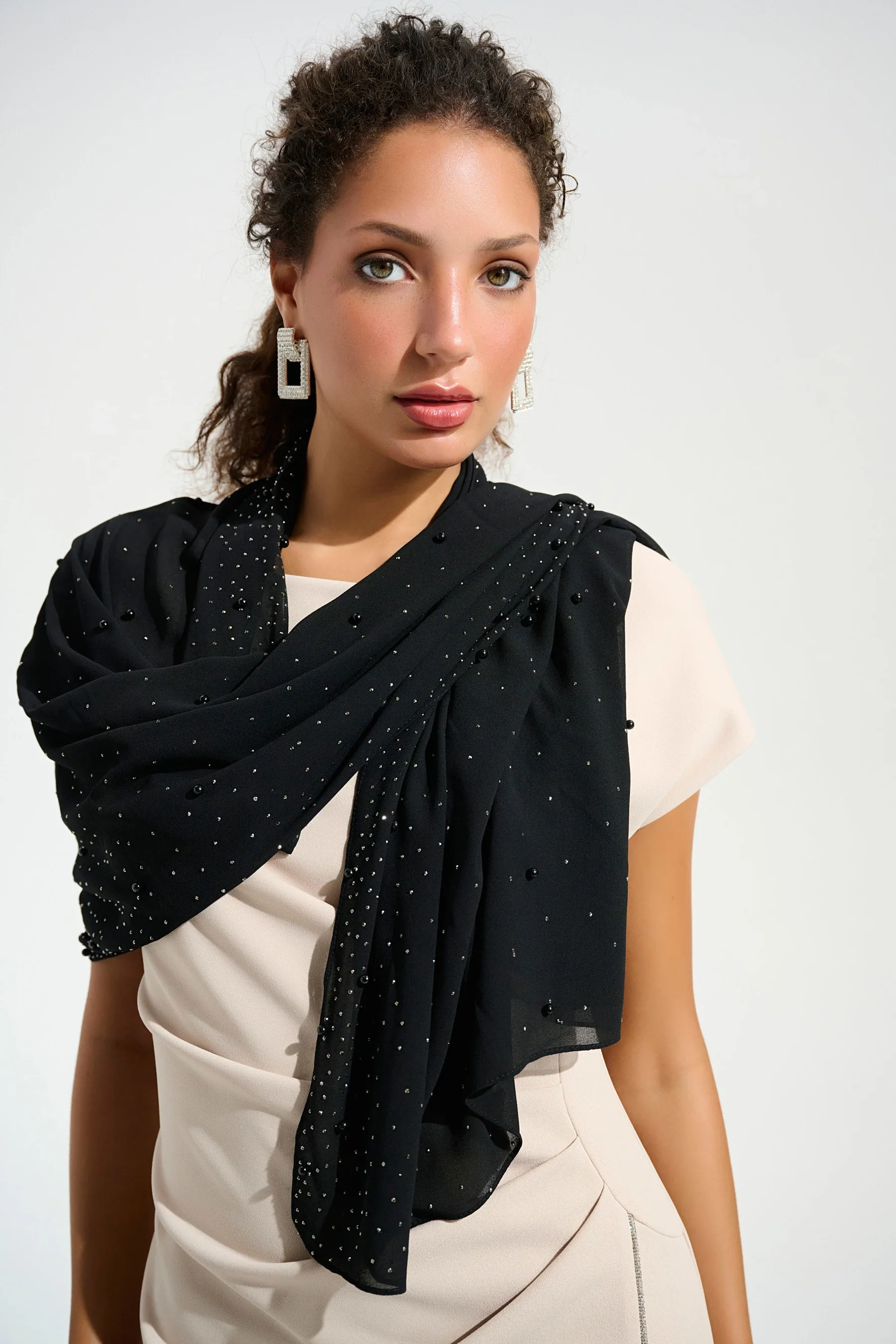 Signature | Chiffon Rectangular Scarf With Rhinestones and Pearls