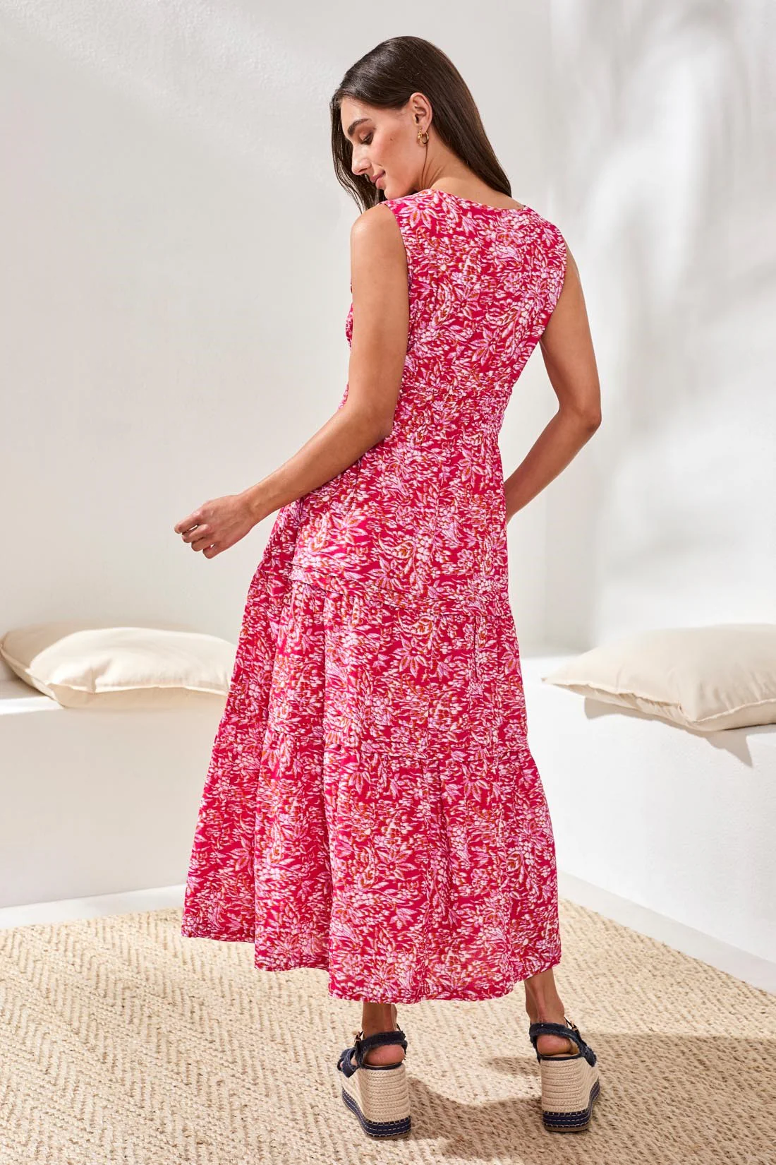 Lined Poplin Maxi Dress With Drawcord Waist