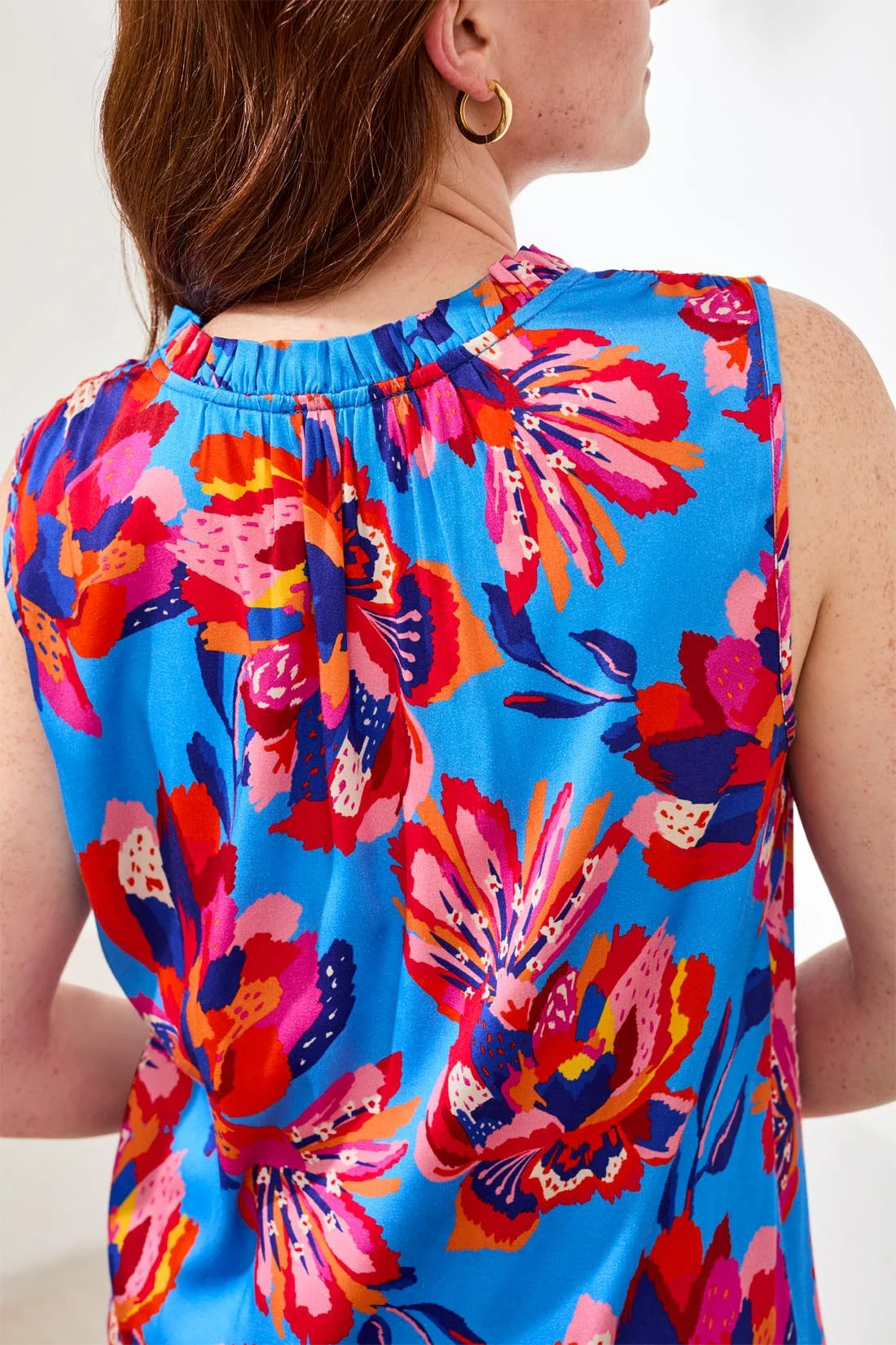 Notch Neck Frill Detail Printed Blouse