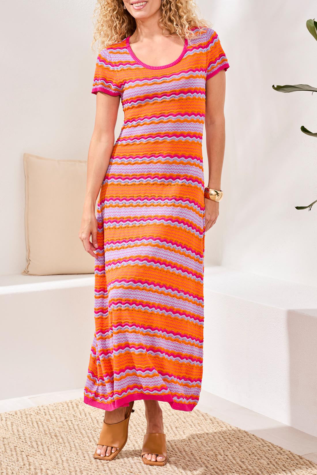 Short Sleeve Scoop Neck Sweater Dress