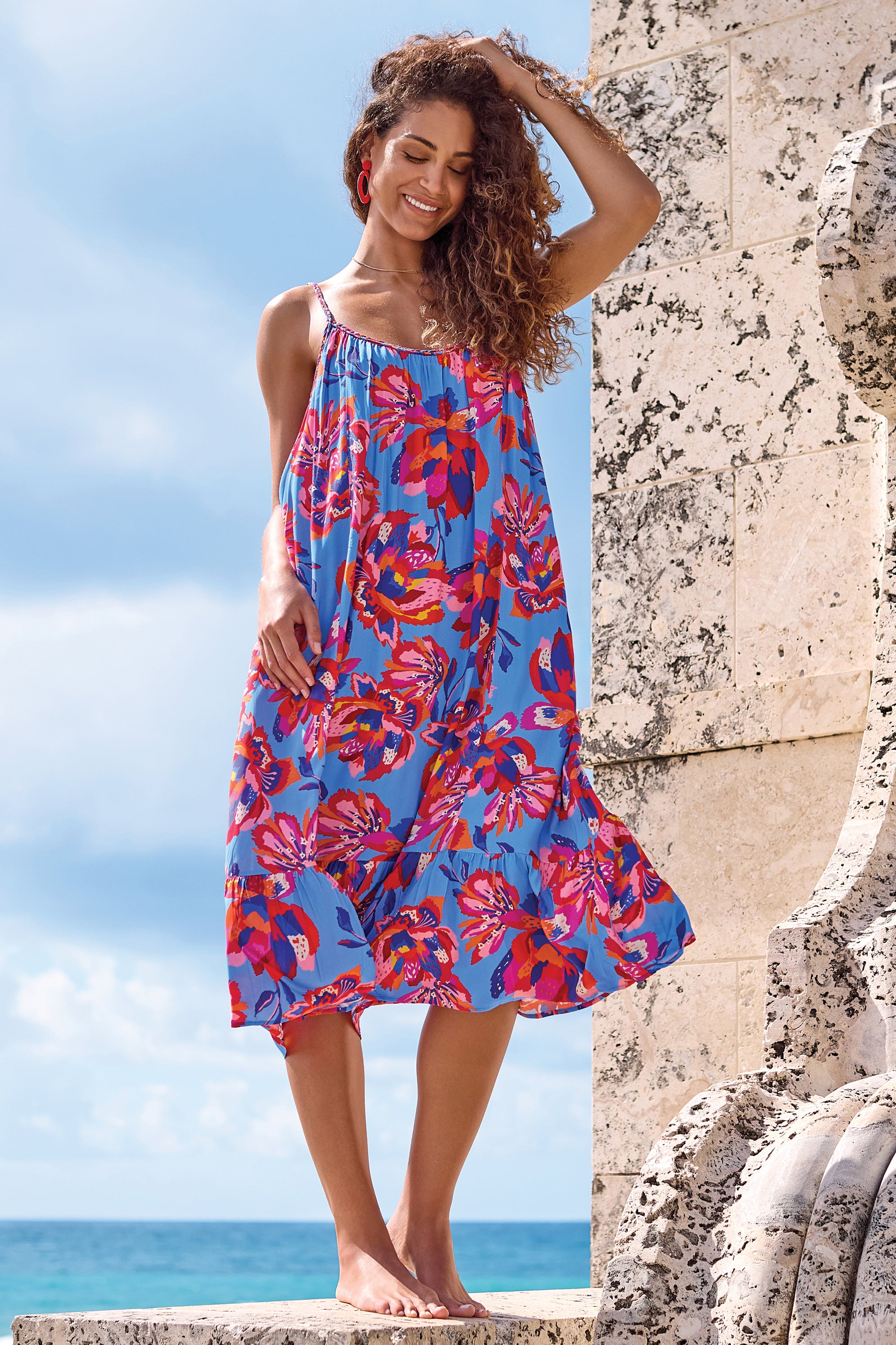Sleeveless Print Dress with Lining