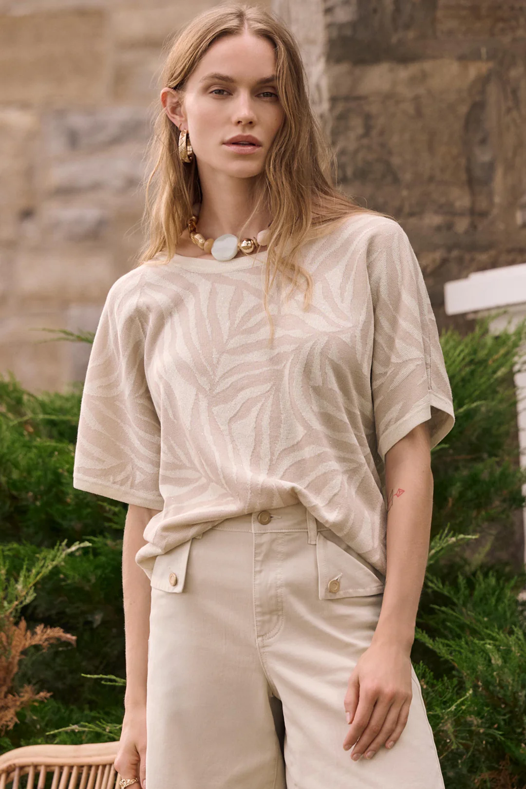 Viscose Jacquard Knit Tropical Print Sweater