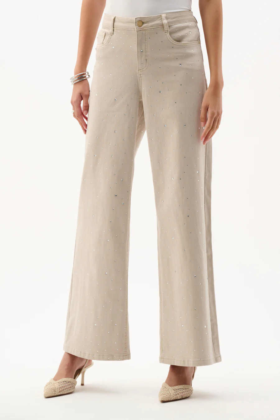 Featherweave™ Denim Wide Leg Jeans With Rhinestones