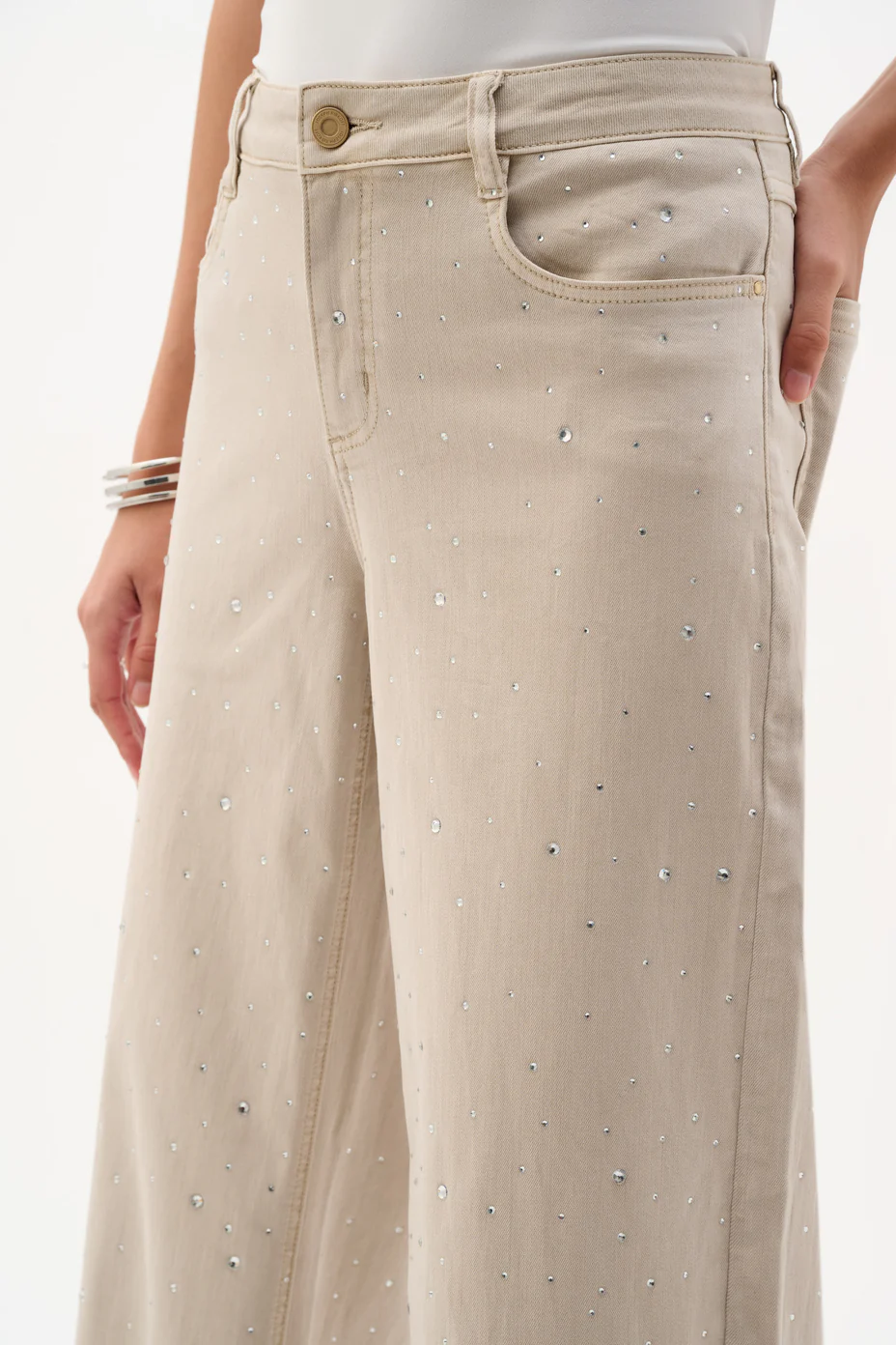 Featherweave™ Denim Wide Leg Jeans With Rhinestones