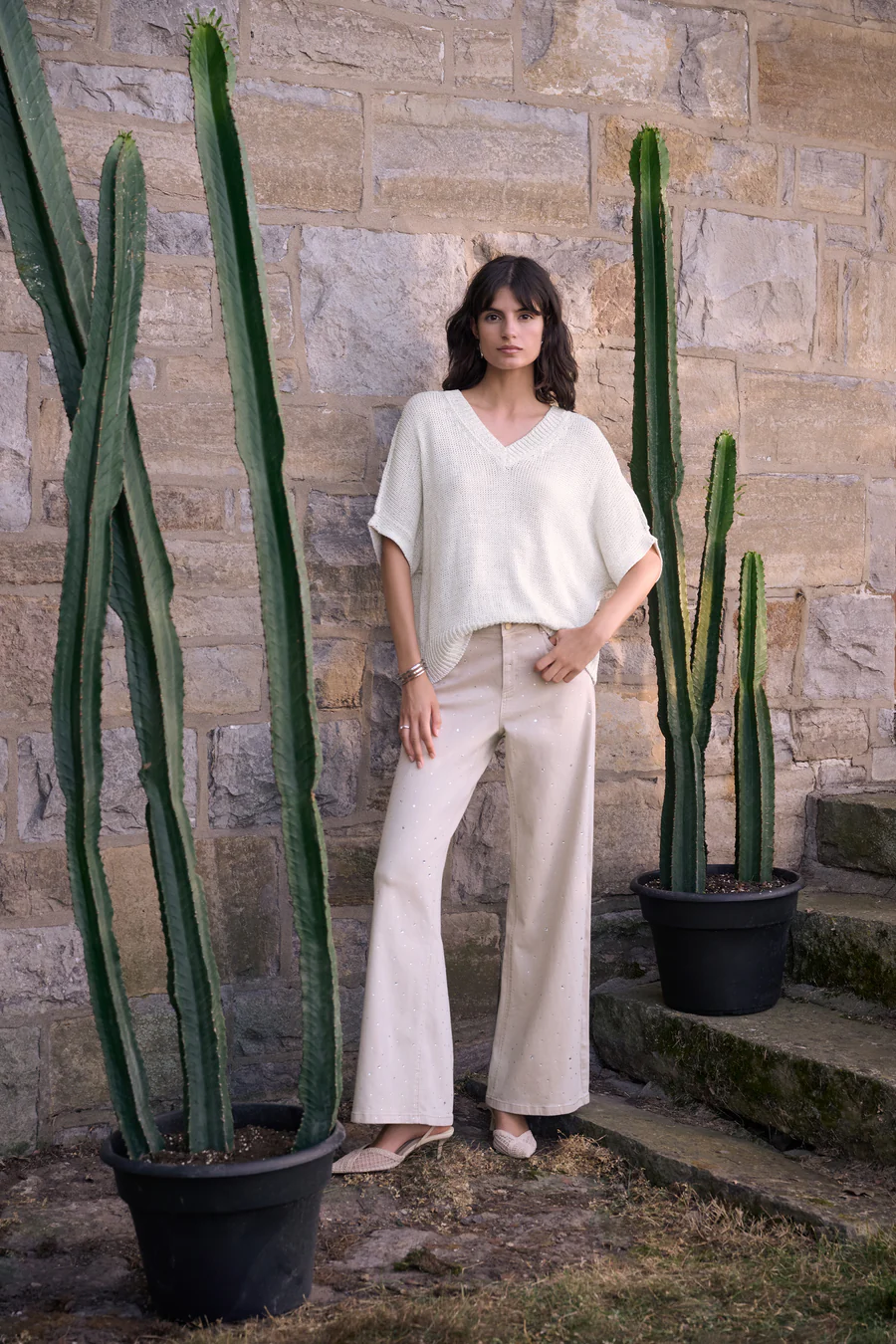 Featherweave™ Denim Wide Leg Jeans With Rhinestones