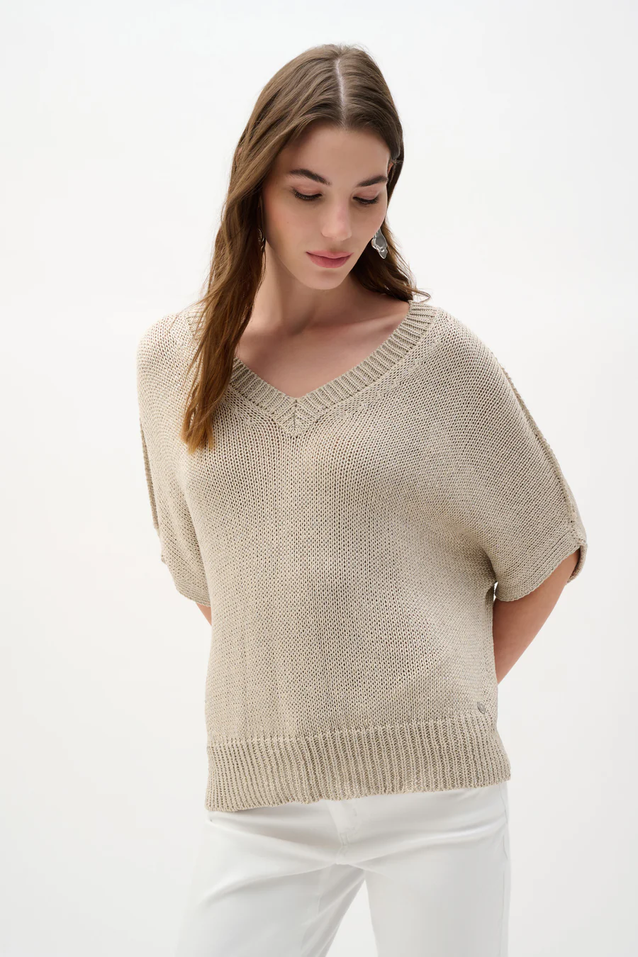 Viscose and Lurex Sweater Knit Relaxed Top