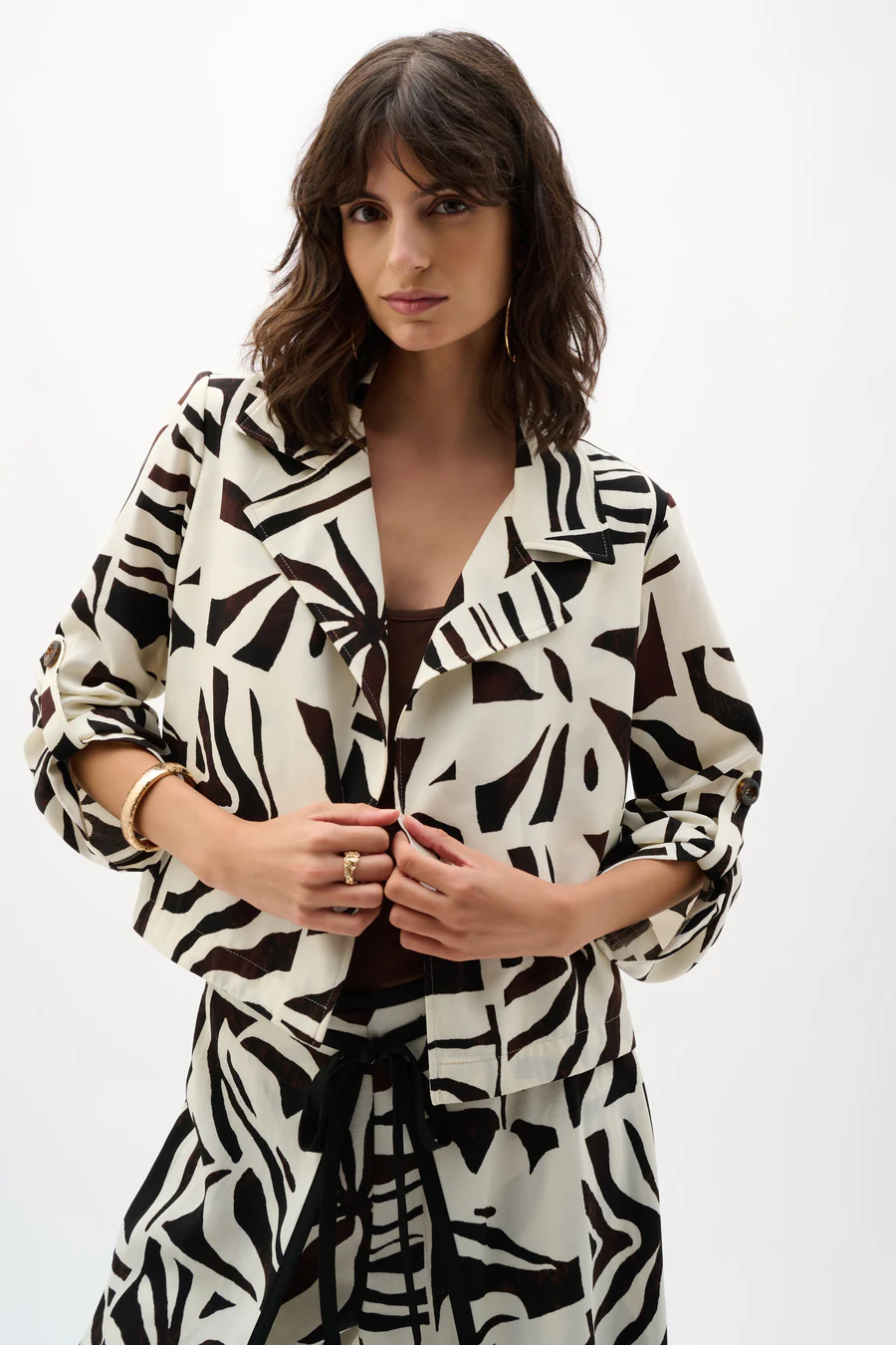 Woven Gauze Tropical Print Boxy Blazer