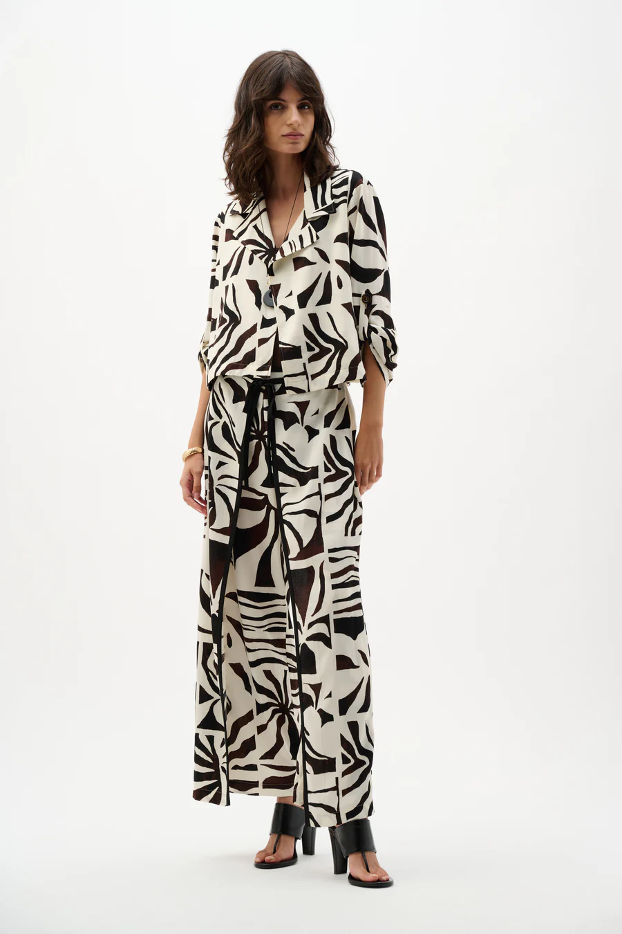 Woven Gauze Tropical Print Boxy Blazer