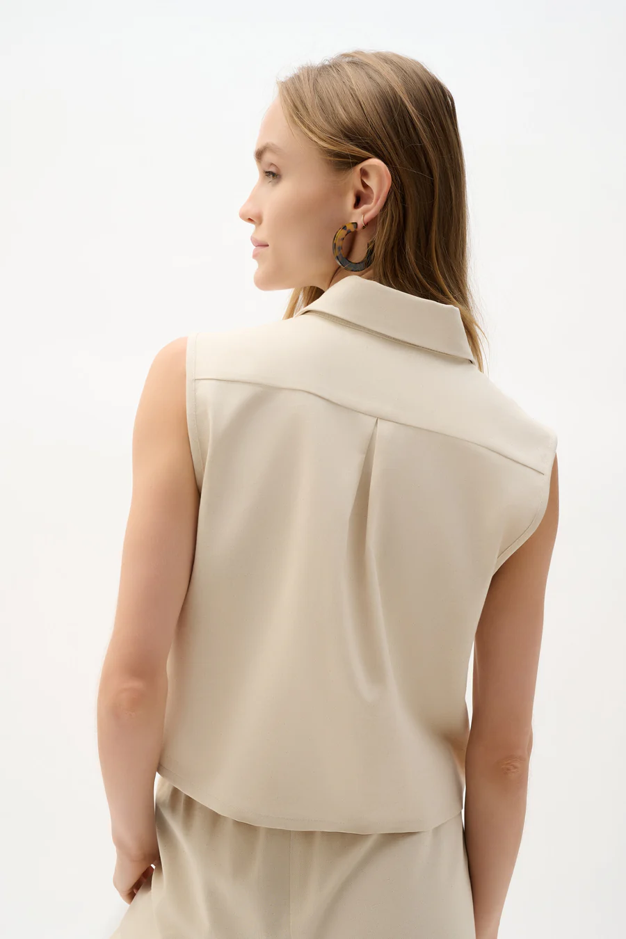 Linen Sleeveless Straight Shirt Top