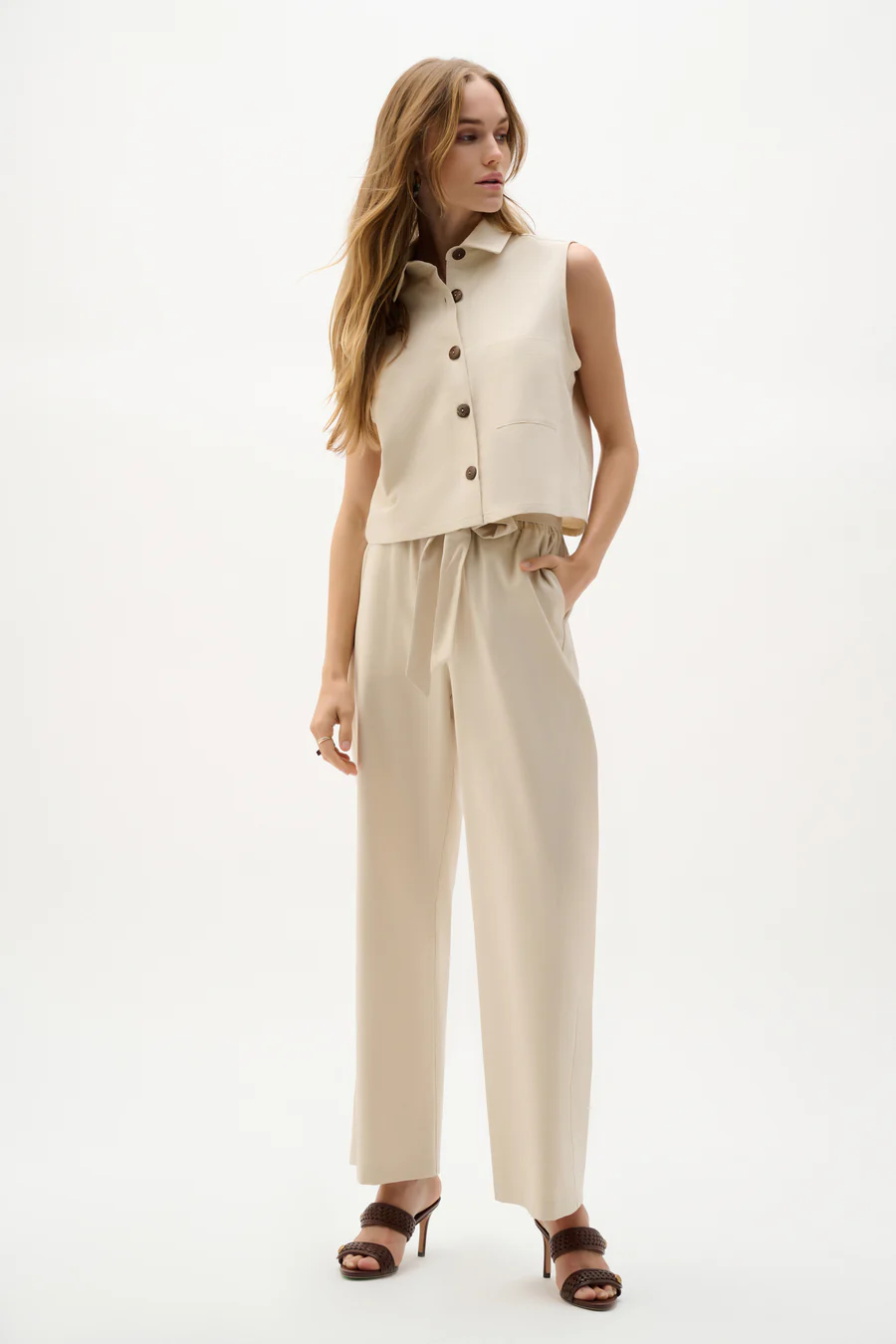 Linen Sleeveless Straight Shirt Top