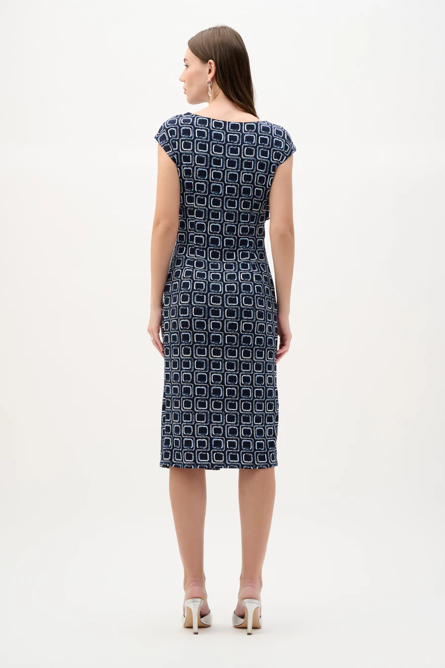 Silky Knit Geometric Print Sheath Wrap Dress