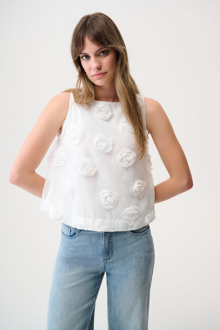 Novelty Sleeveless Top With 3D Floral Embroidery
