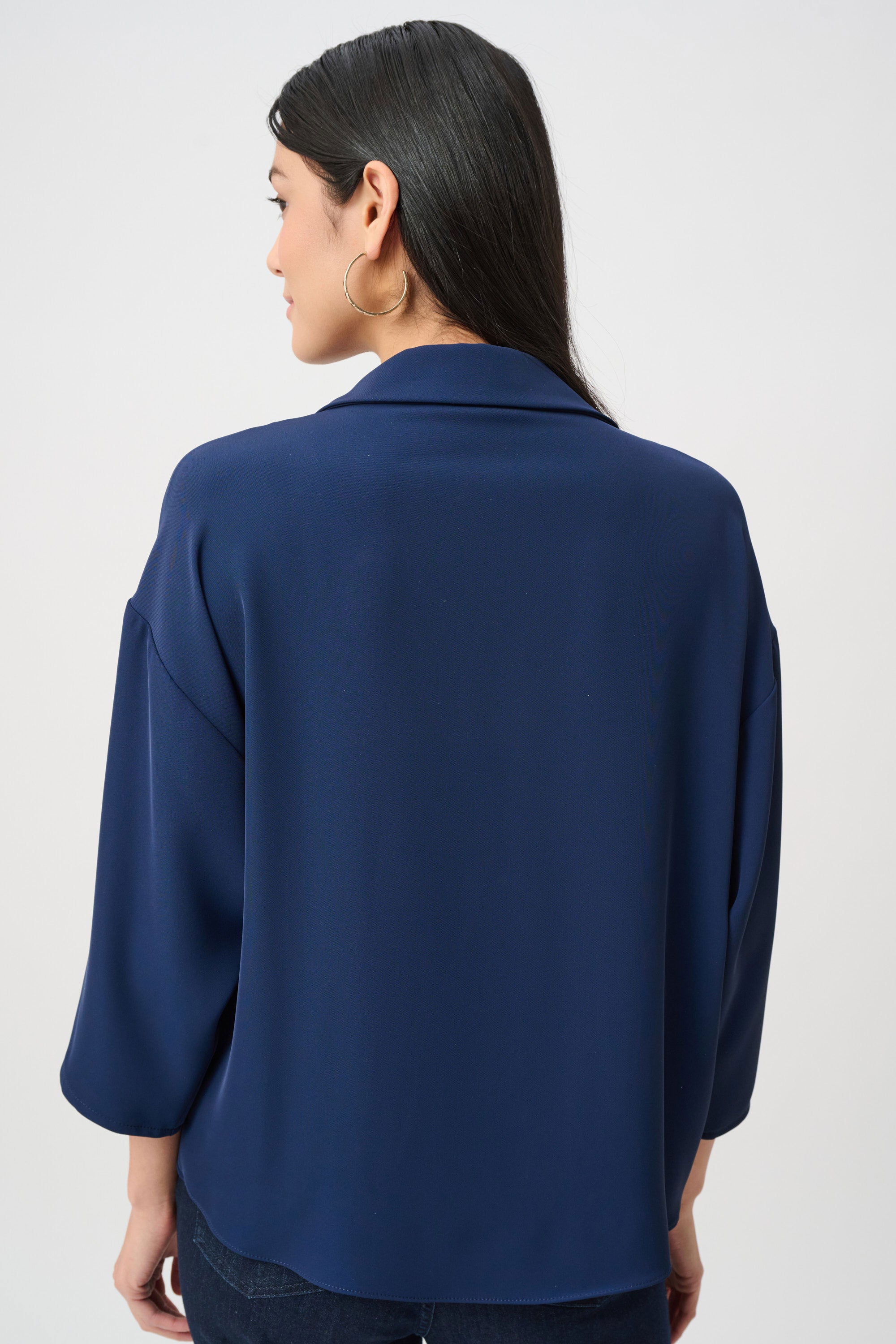 Woven Twill Boxy Top With Notched Collar