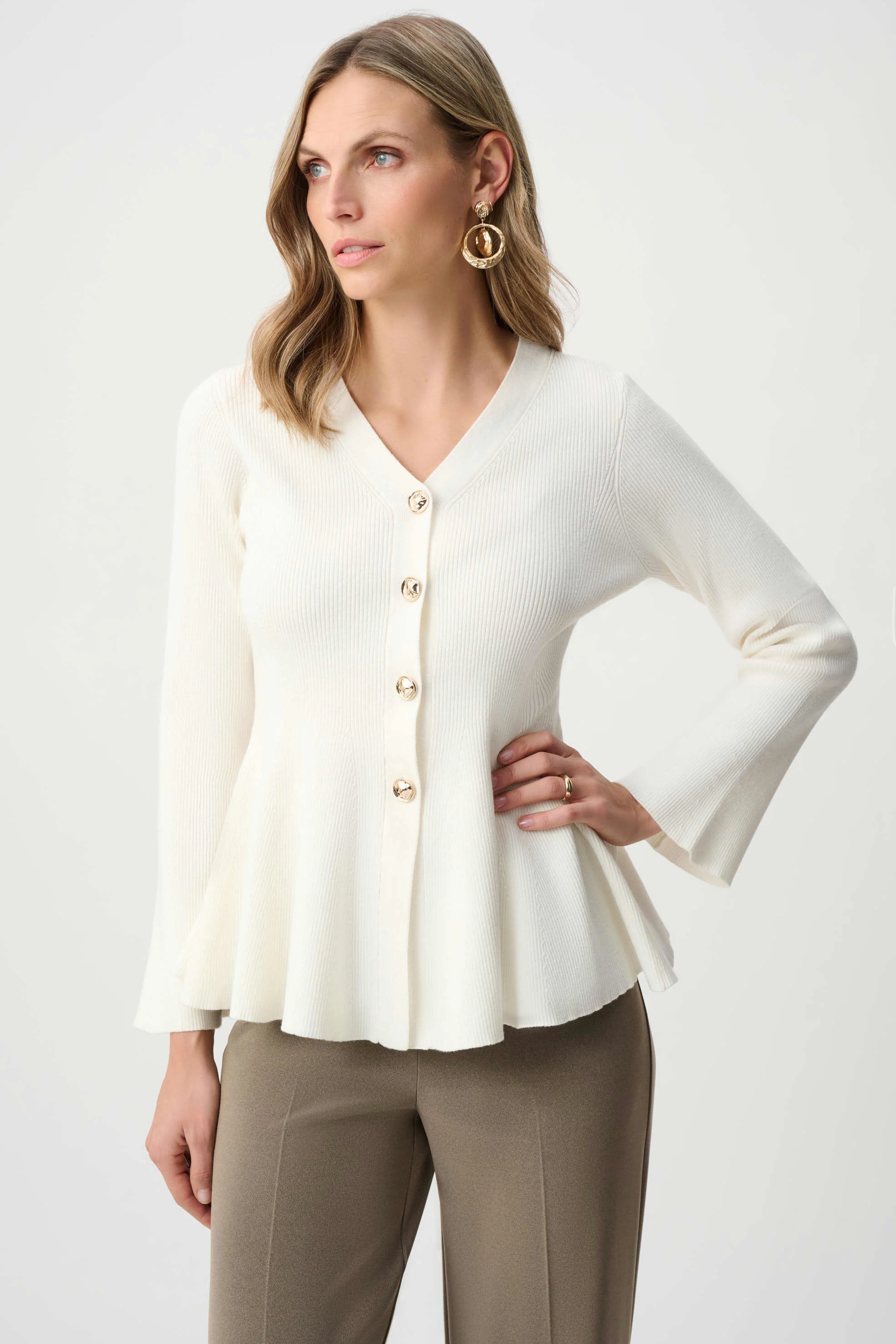 Cotton Knit Fit And Flare Peplum Cardigan