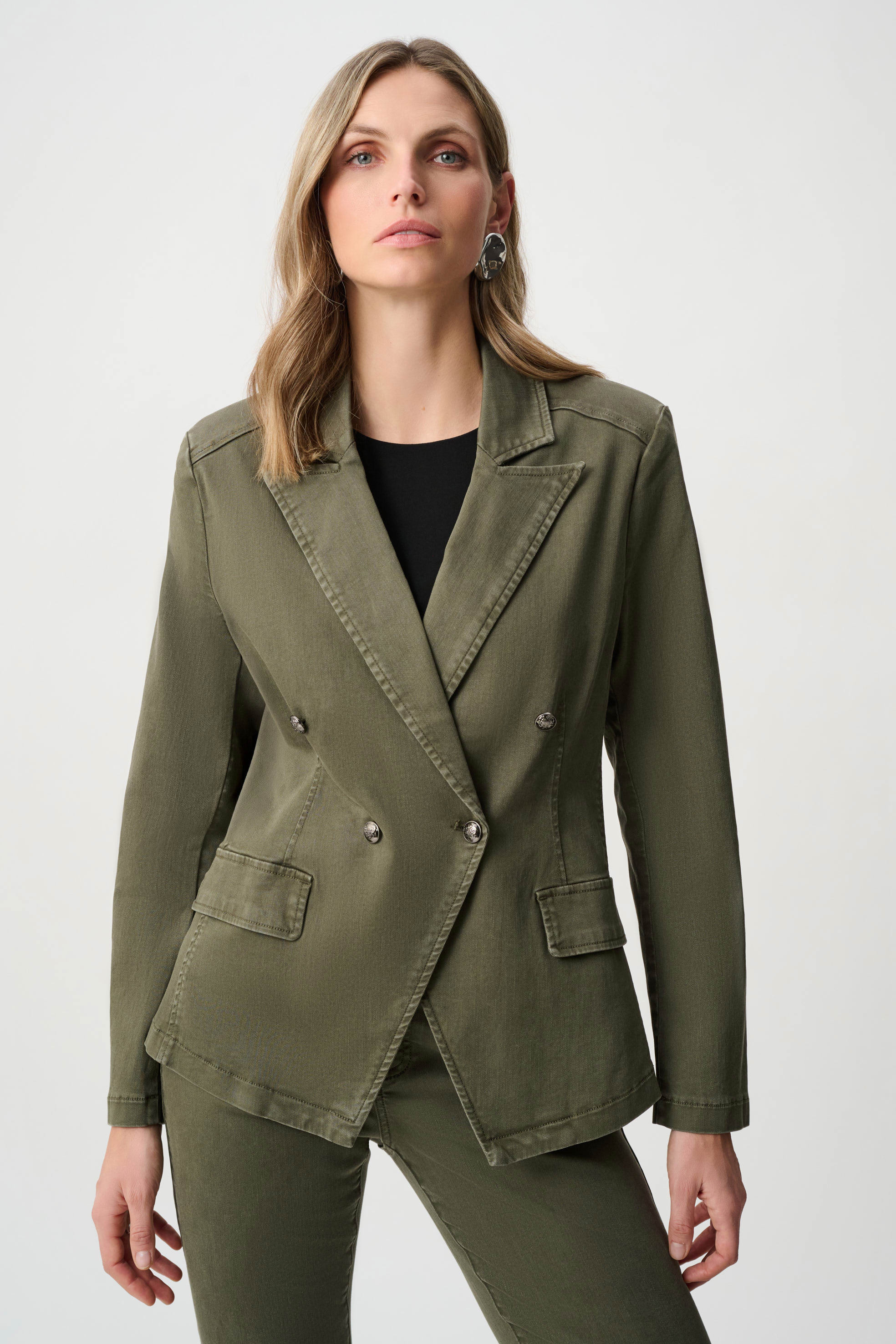 Featherweave Denim Double-Breasted Blazer