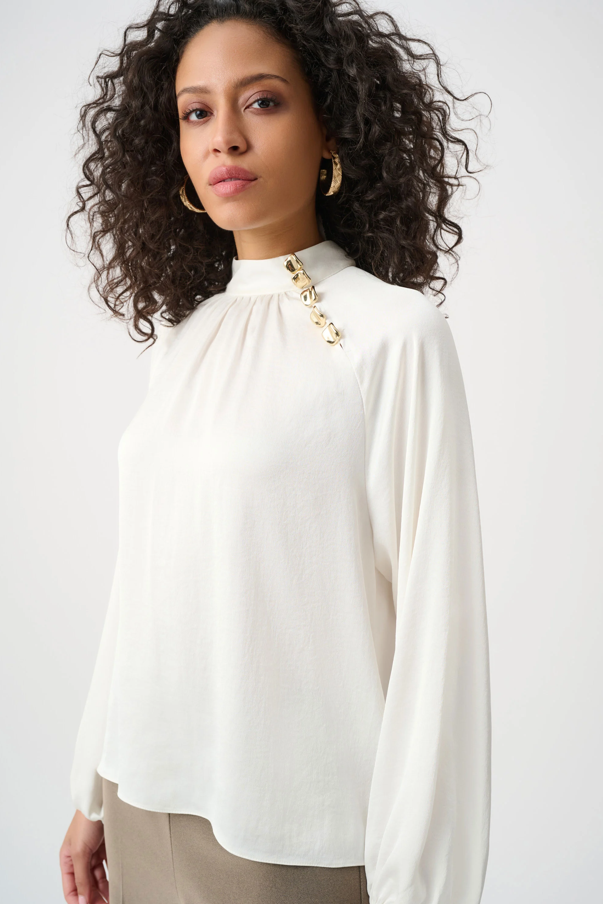 Recycled Satin Stand-Collar Top