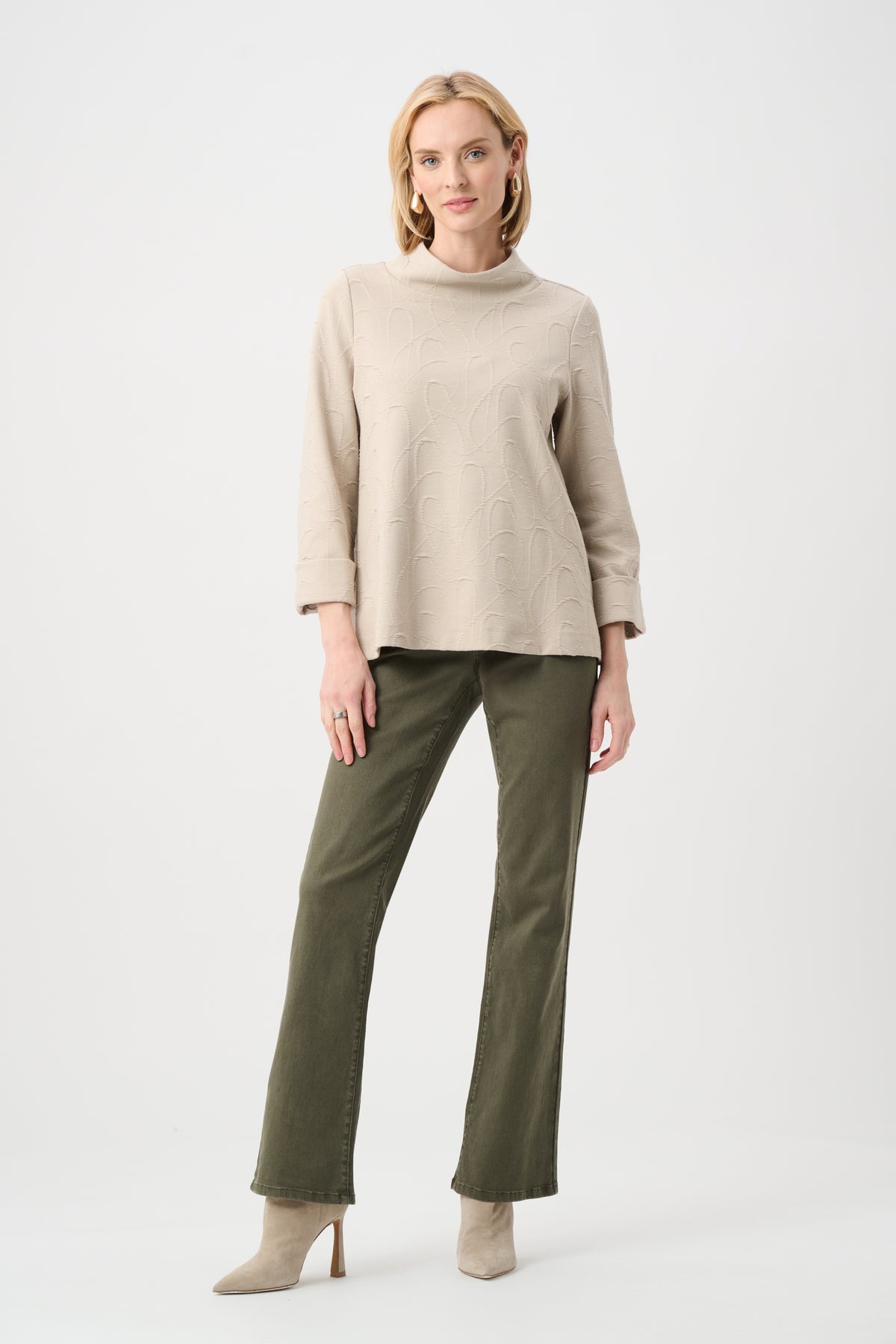Jacquard Sweater Funnel Collar Trapeze Top