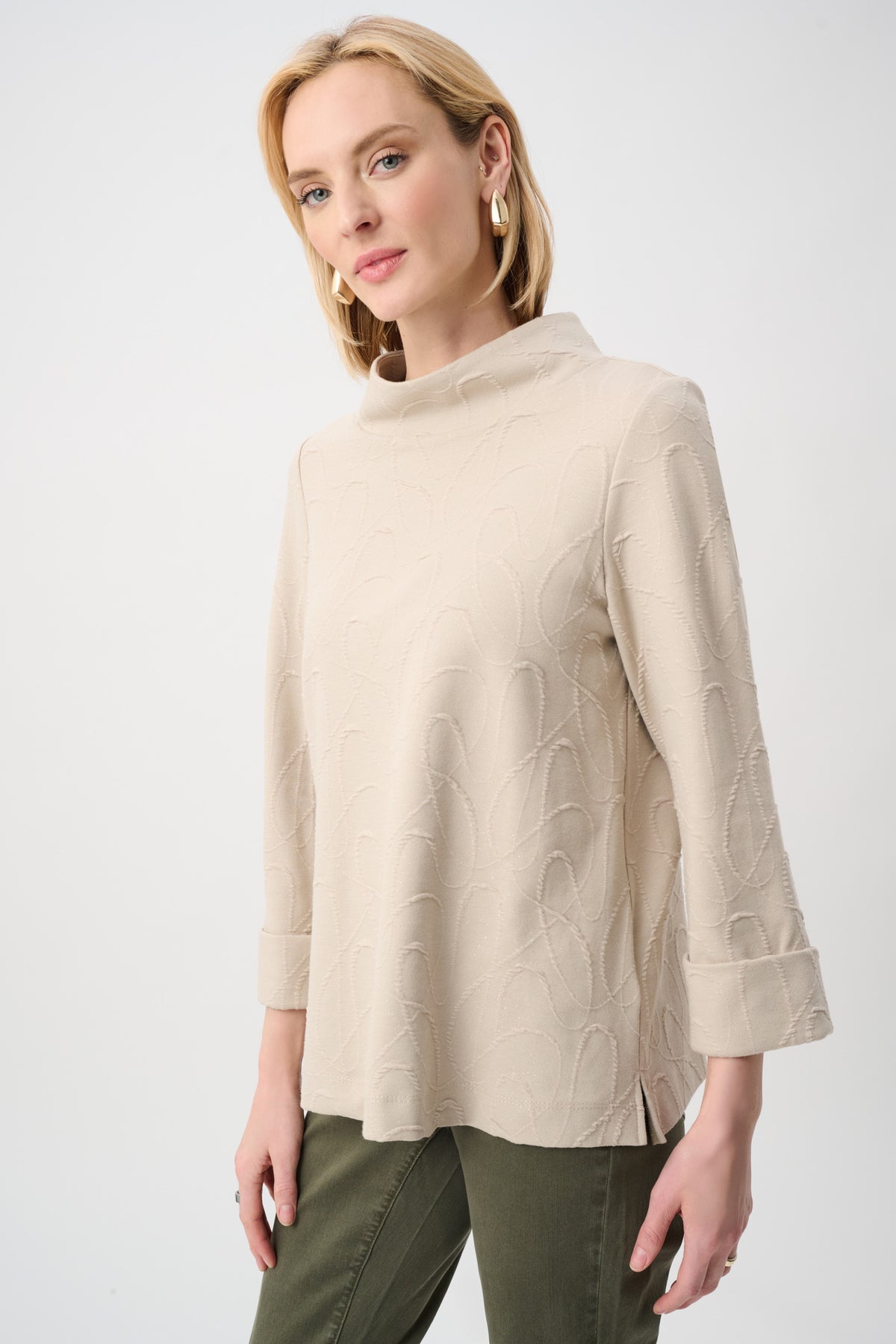 Jacquard Sweater Funnel Collar Trapeze Top