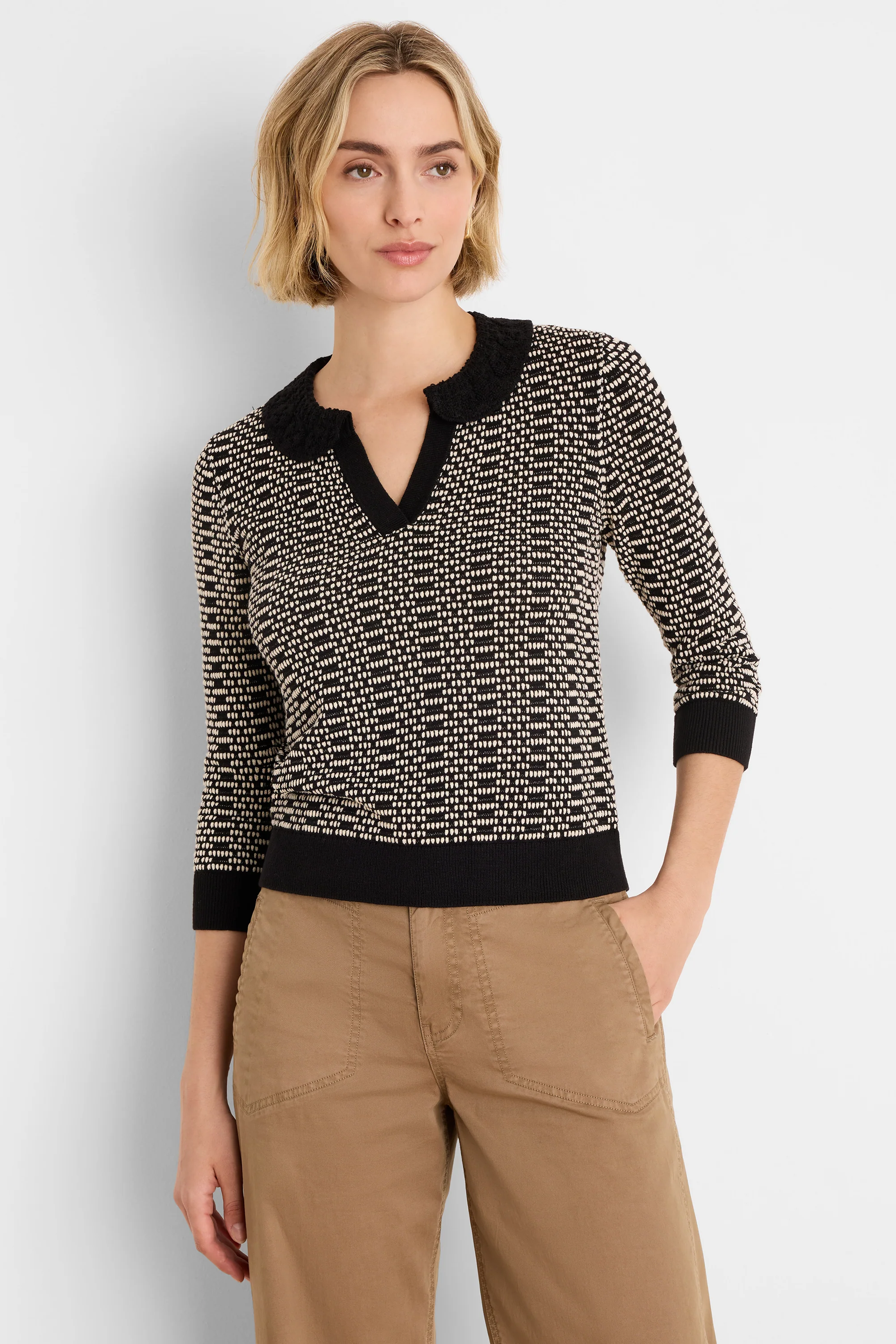Lace Trim Geo Stitch Sweater