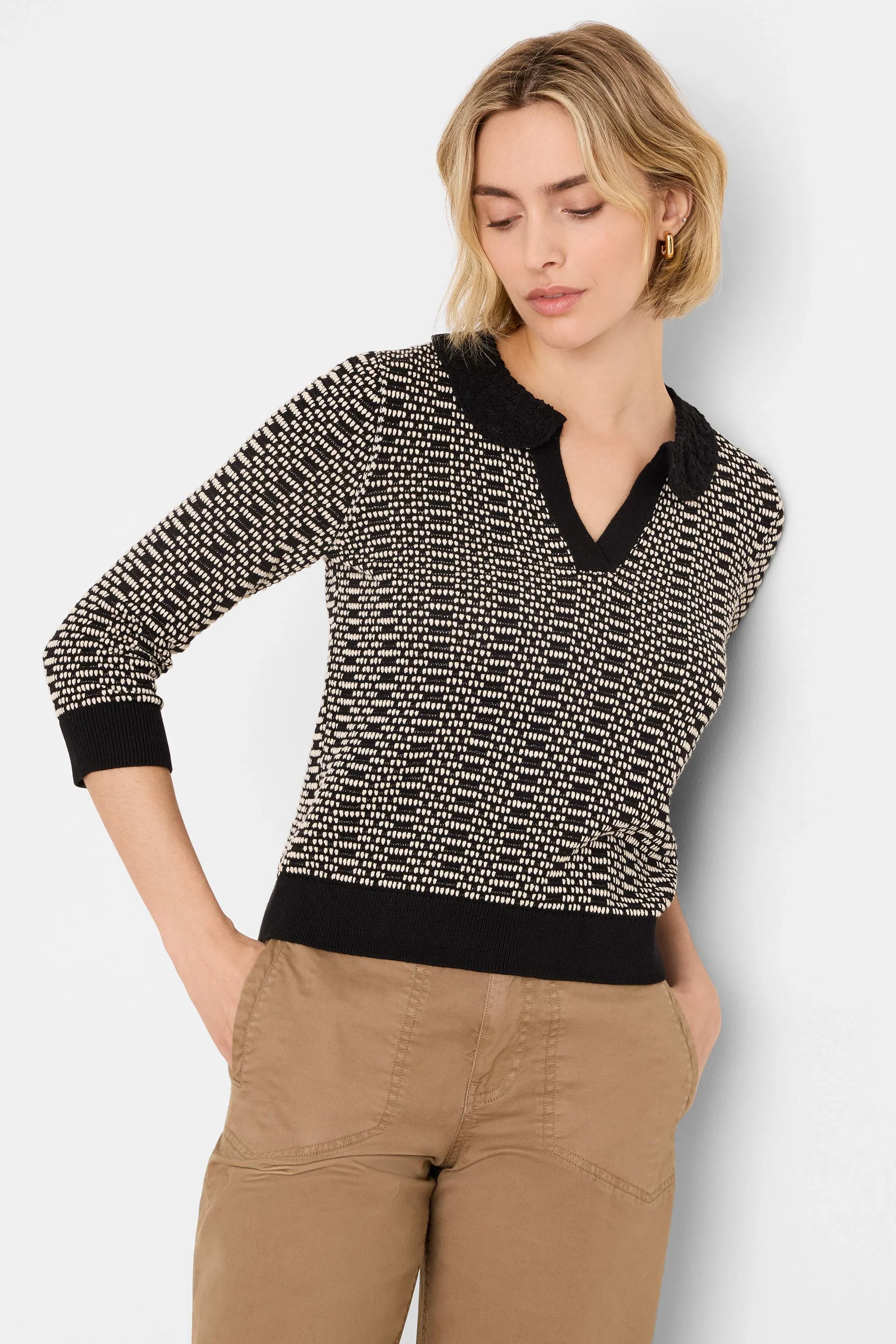 Lace Trim Geo Stitch Sweater